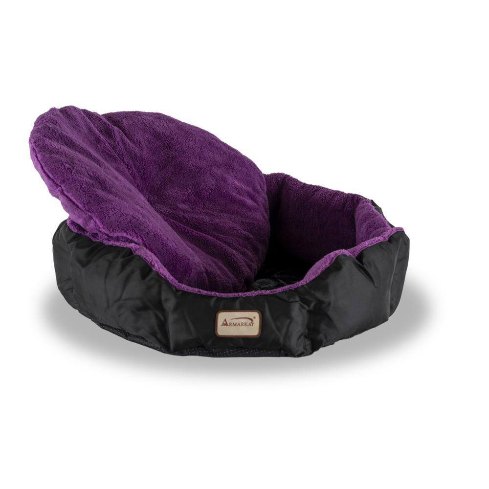 Angle. Armarkat - Large Soft Cat Bed In Purple And Black - Purple.