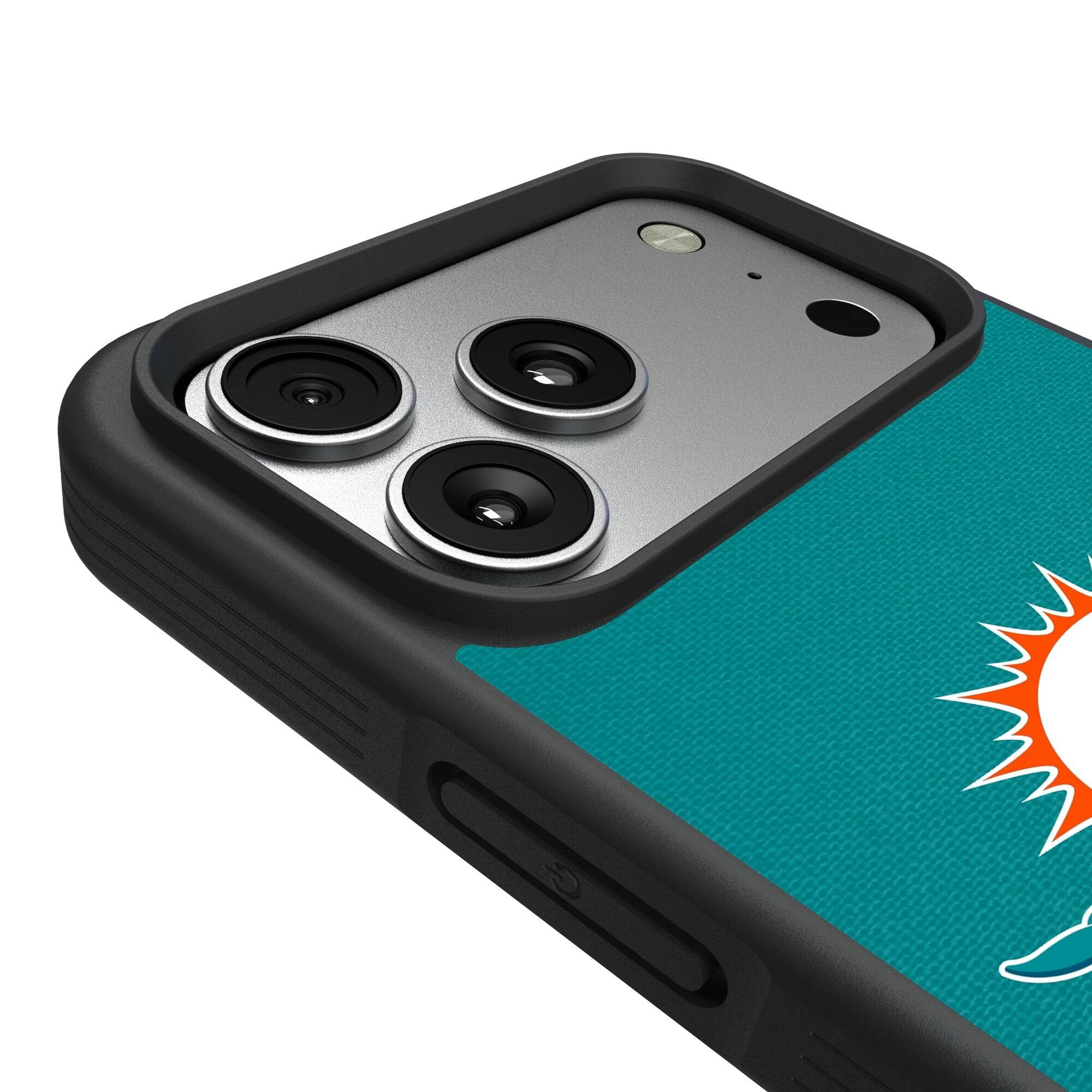 Alt View 2. Keyscaper - Miami Dolphins Bump Case with 8.2ft Drop Protection - 16 Pro - Multicolor.