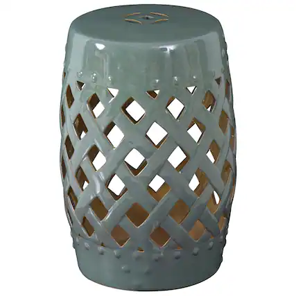 Front. Outsunny - 13" x 18" Ceramic Garden Stool with Woven Lattice Design & Glazed Strong Materials Decorative Outdoor Stool - Green.