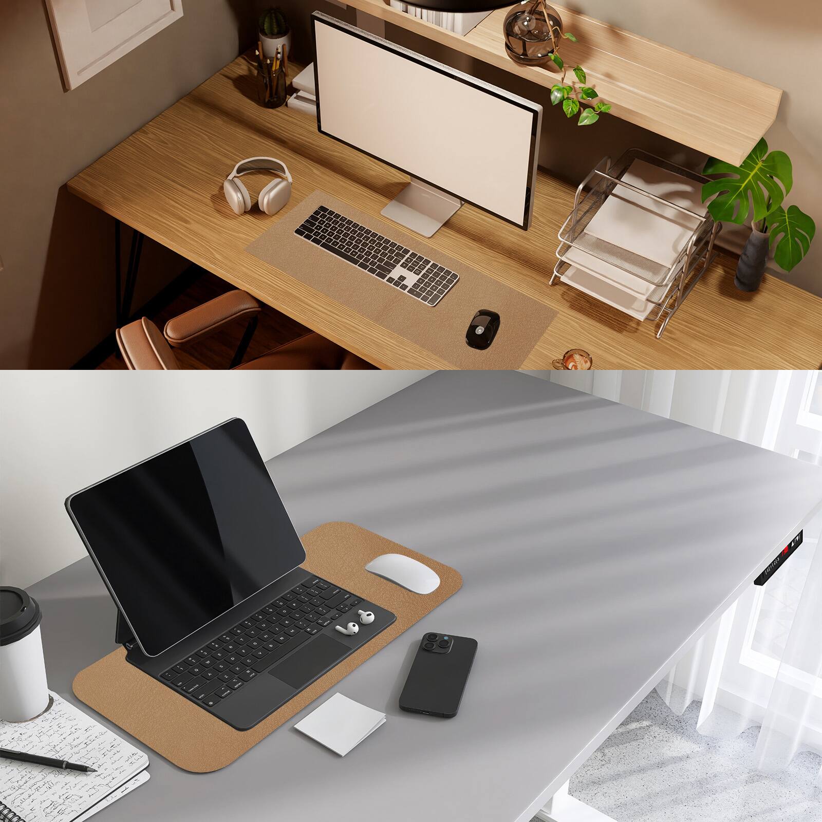 Alt View 6. Unique Bargains - 35.4" x 17.7" Leather Desk Pad, Large Dual-Sided Waterproof PVC Mouse Pad for Laptop Computer Writing Desk Gaming Home - Light Gray/Dark Gray.