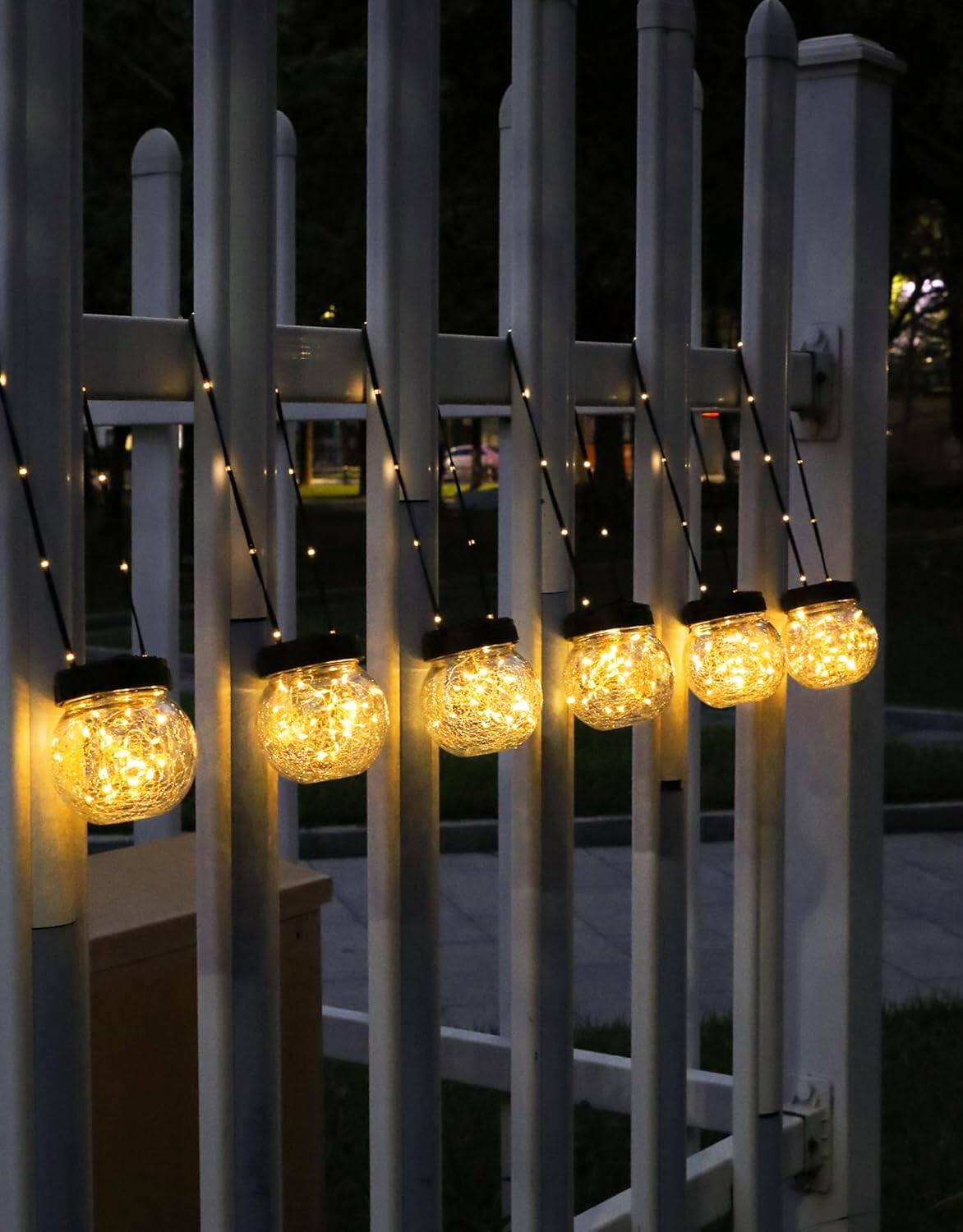 Angle. MOSZAR LLC - Twelve-piece waterproof solar-powered hanging lanterns with cracked glass - Warm White.