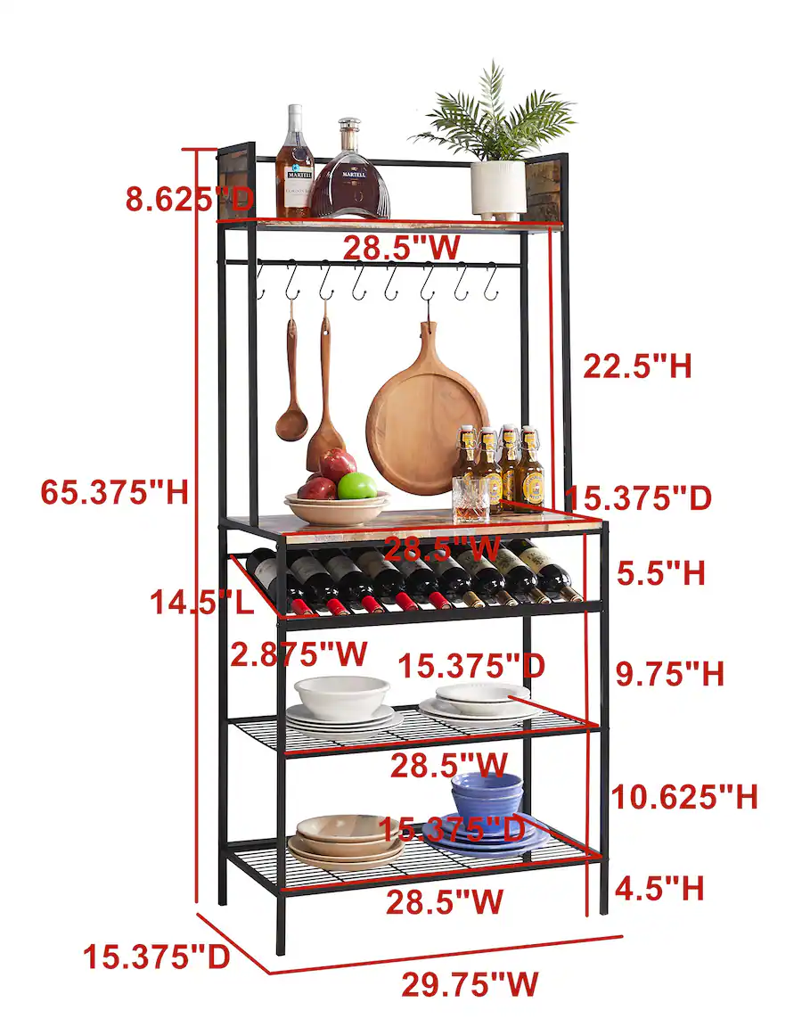 Kings Brand Furniture Red Tile Bakers Rack with 9 Wine Bottle Capacity ...