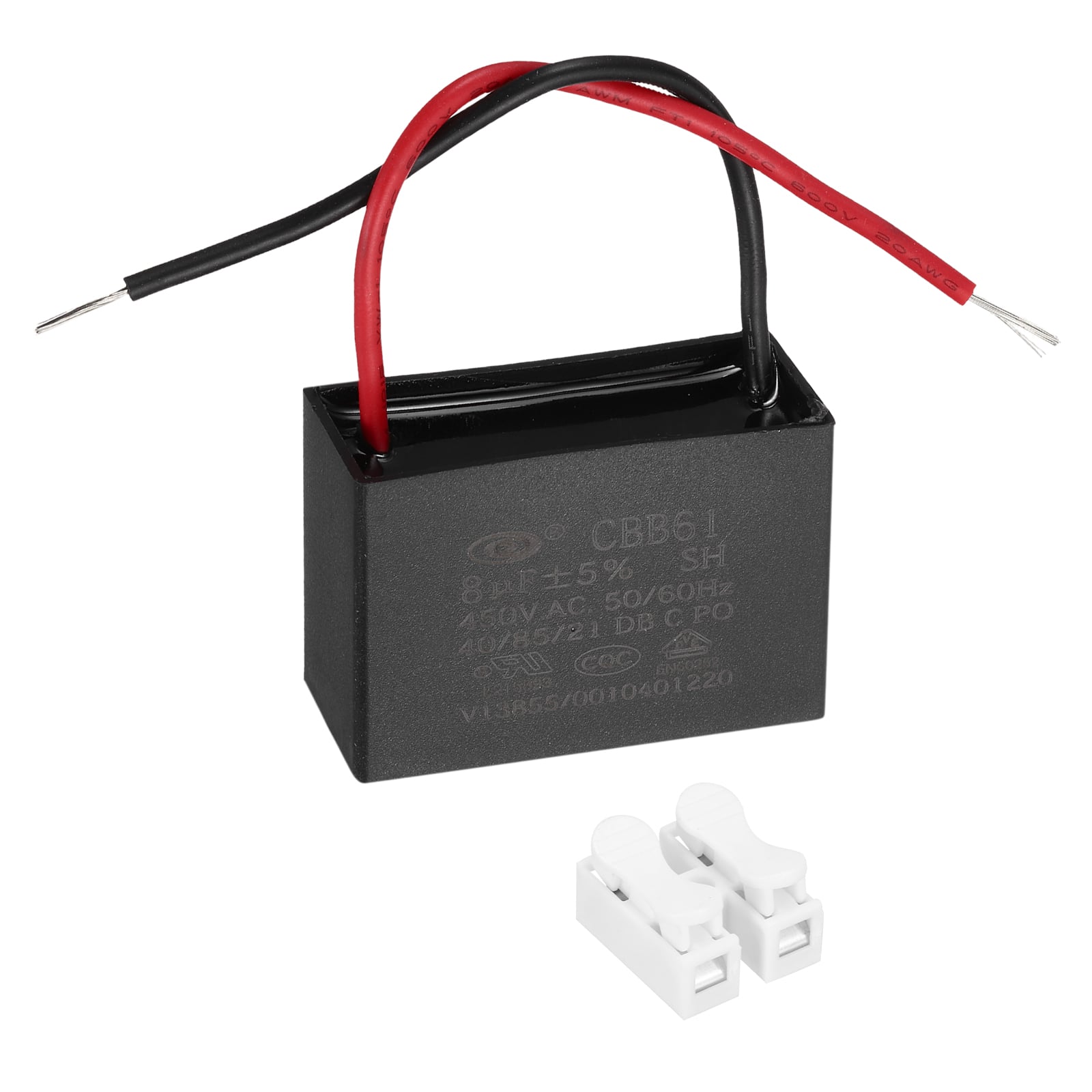 Unique Bargains - 8uF CBB61 Ceiling Fan Capacitor, AC 450V 2 Wires with Terminal Blocks for Pump Motor Generator Blower - Black price history on PriceWatchPro