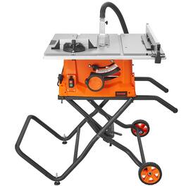 VEVOR - Table Saw with Stand, 10-inch 15-Amp, Max Rip 25-in, Speed to 5000RPM, 40T Blade, Compact Portable Jobsite Saw - Black;Orange;Silver