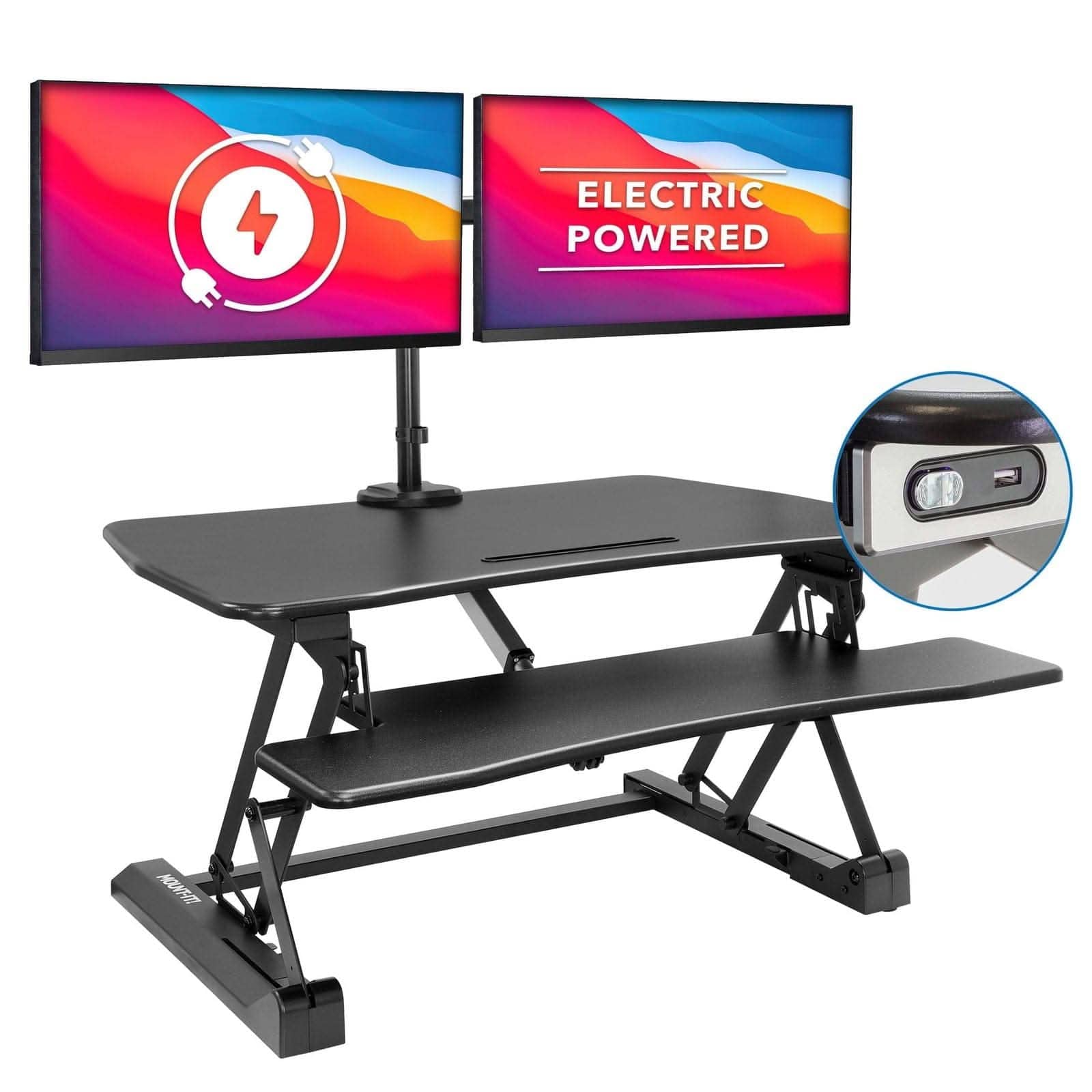 Mount-It! - Electric Sit-Stand Desk Converter with Dual Monitor Mount for Adjustable Height Workstation and Ergonomic Setup - Black