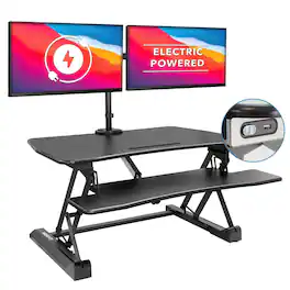 Mount-It! - Electric Sit-Stand Desk Converter with Dual Monitor Mount for Adjustable Height Workstation and Ergonomic Setup - Black