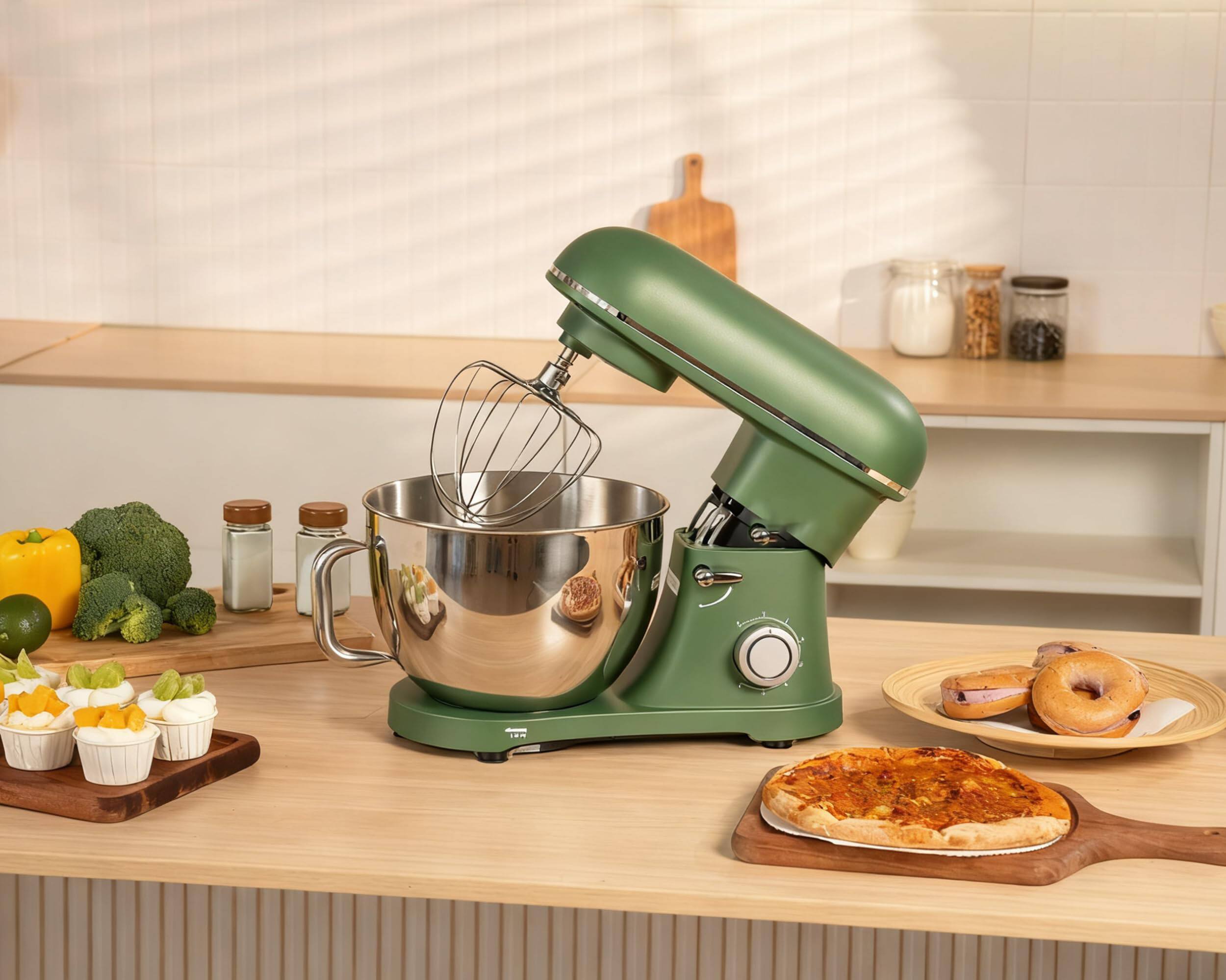 Alt View 5. GlowWise - 900W 8.5QT Stand Mixer, 6-Speed Large Capacity with Egg Whisk, Dough Hook & Flat Beater (Green) - Green.