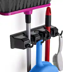 Front. Zulay Kitchen - Zulay Home Mop and Broom Organizer Wall Mount - Mop and Broom Holder Wall Mount for Storing Cleaning Supplies - Black.
