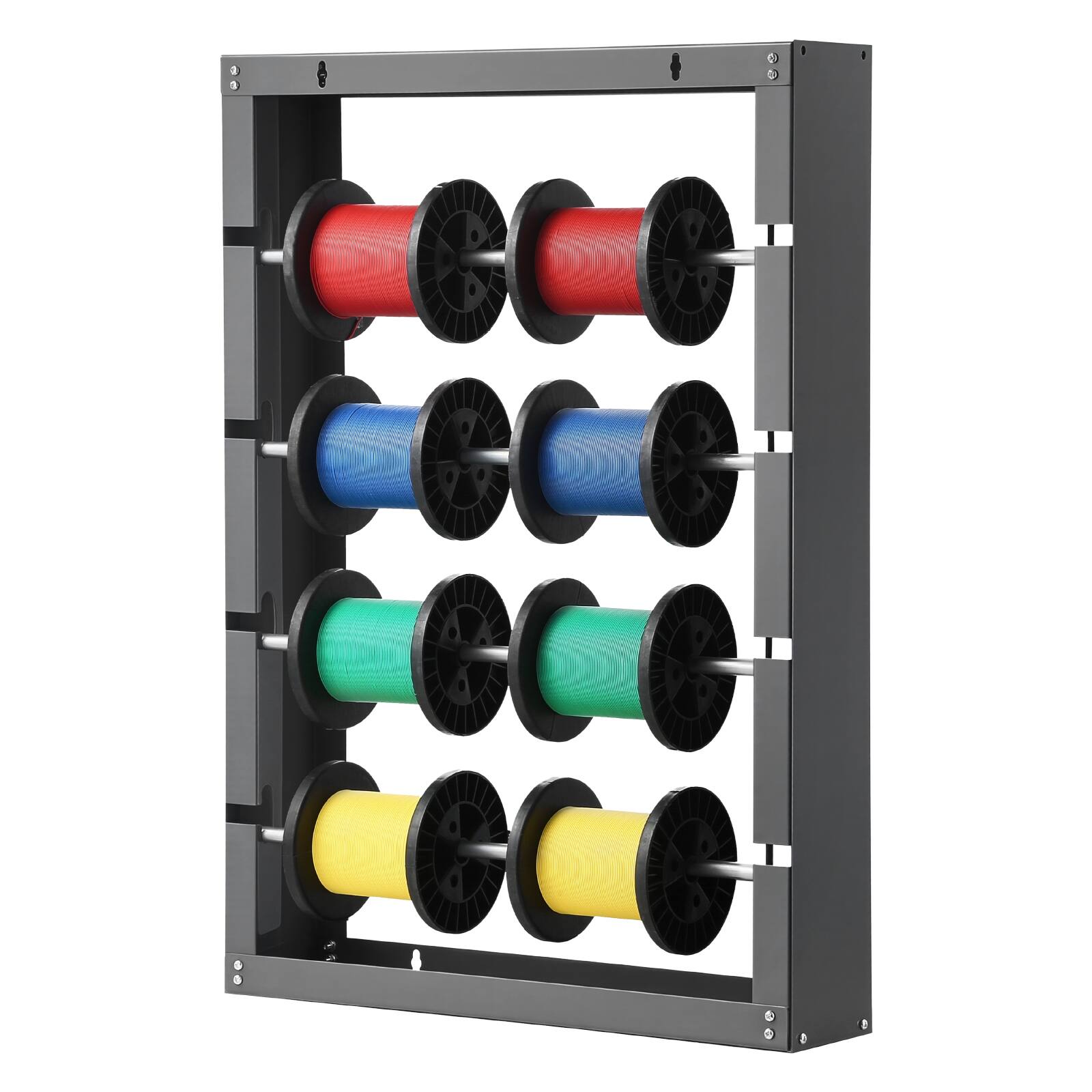 Alt View 5. VEVOR - Wire Spool Rack, 4 Adjustable Rods, Cold-Rolled Steel Wire Spool Holder Wall Mounted for Multi-Spools - Grey.
