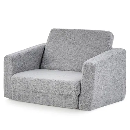 Front. Costway - Costway 2-in-1 Toddler Fold out Couch Children's Convertible Sofa to Lounger - Grey.