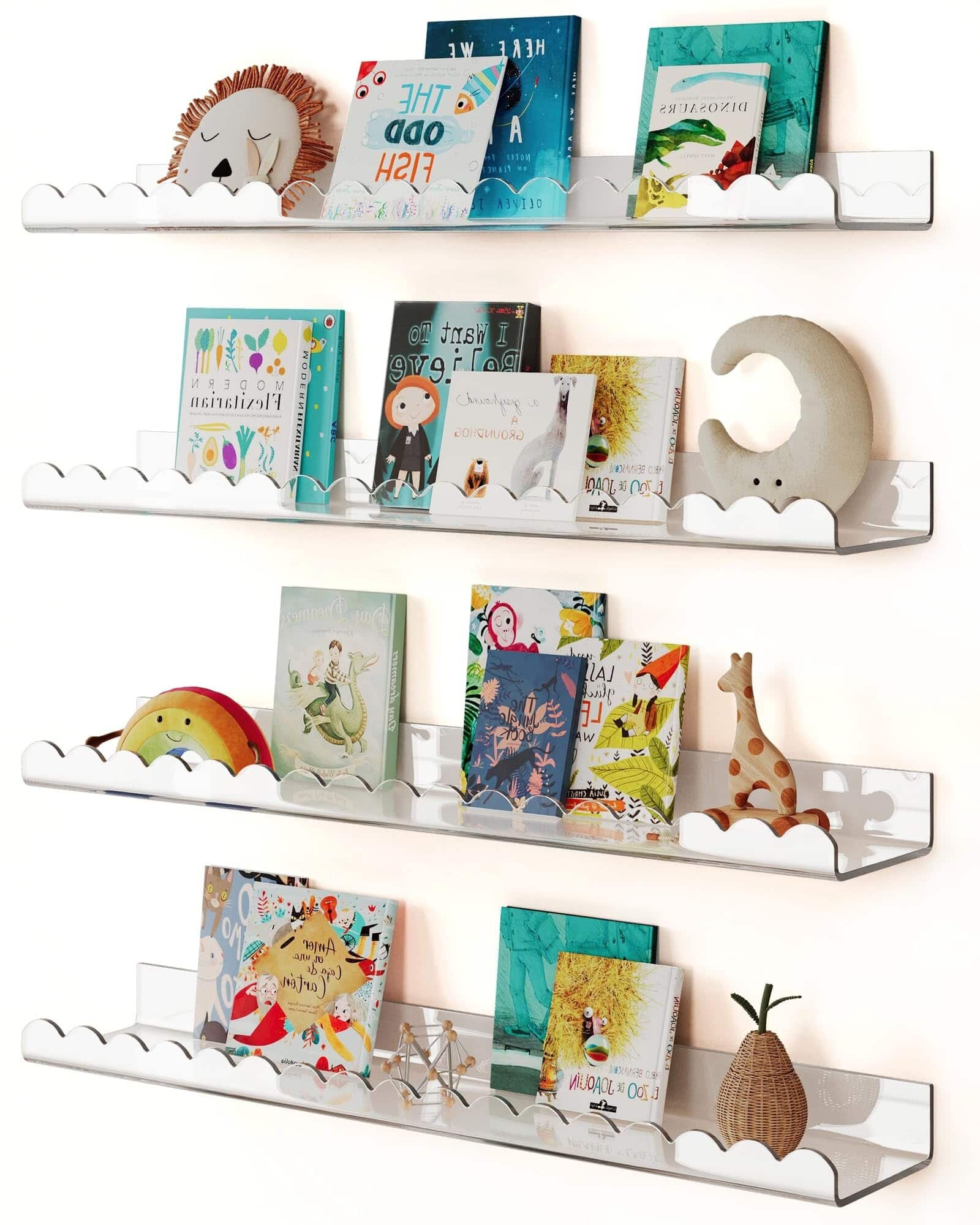 Dazzed Corner - 23 Inches Acrylic Bookshelf for Kids Room, Floating Shelves for Wall,4 Pack - Clear
