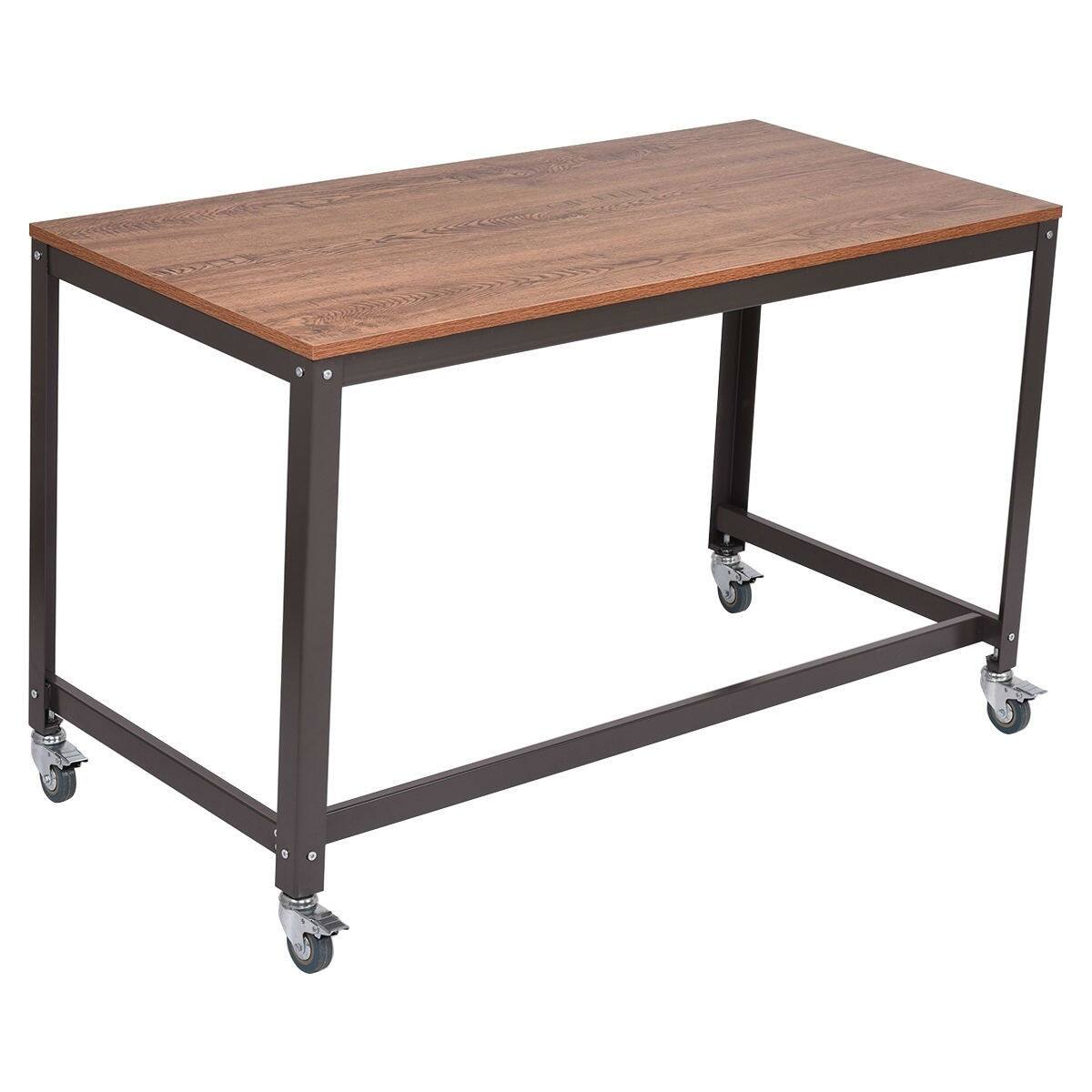 Angle. Hivvago - Industrial Modern Steel Frame Wood Top Computer Desk with Locking Wheels - brown.