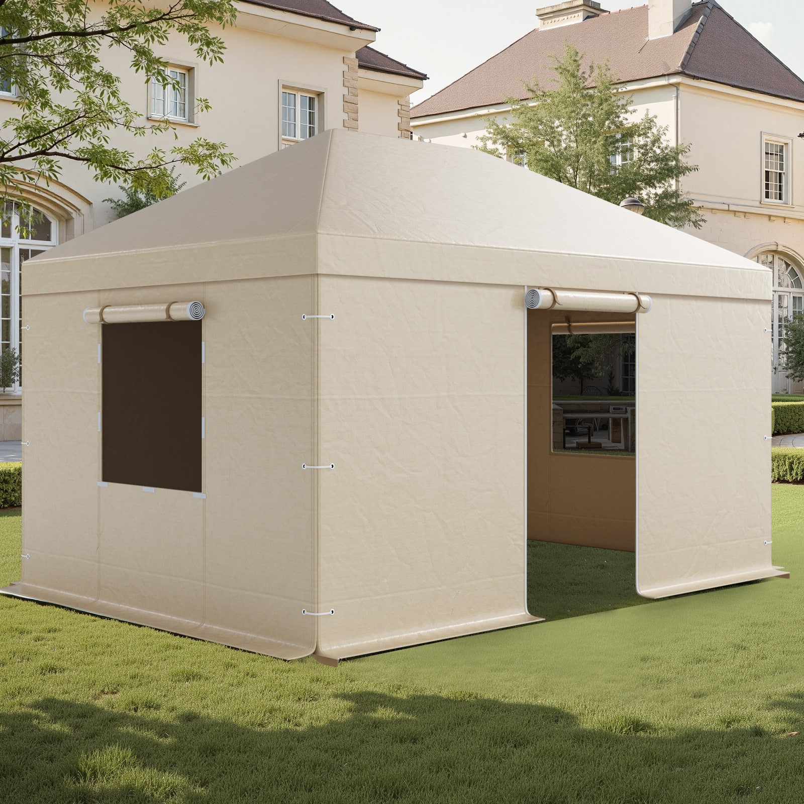 VEVOR - Winter Gazebo Cover Fits 10 x 14 ft Hardtop Gazebos,All-Weather Gazebo Cover with Sidewalls & Mesh Windows,High-Density - Beige