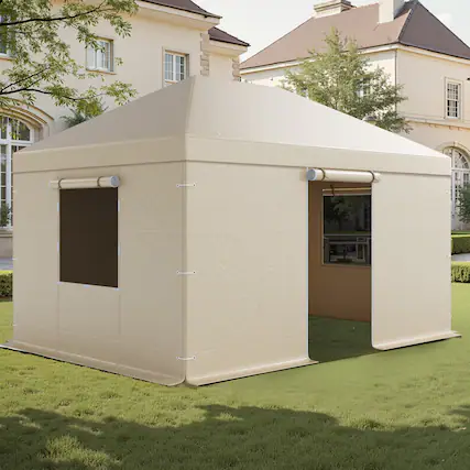 Front. VEVOR - Winter Gazebo Cover Fits 10 x 14 ft Hardtop Gazebos,All-Weather Gazebo Cover with Sidewalls & Mesh Windows,High-Density - Beige.