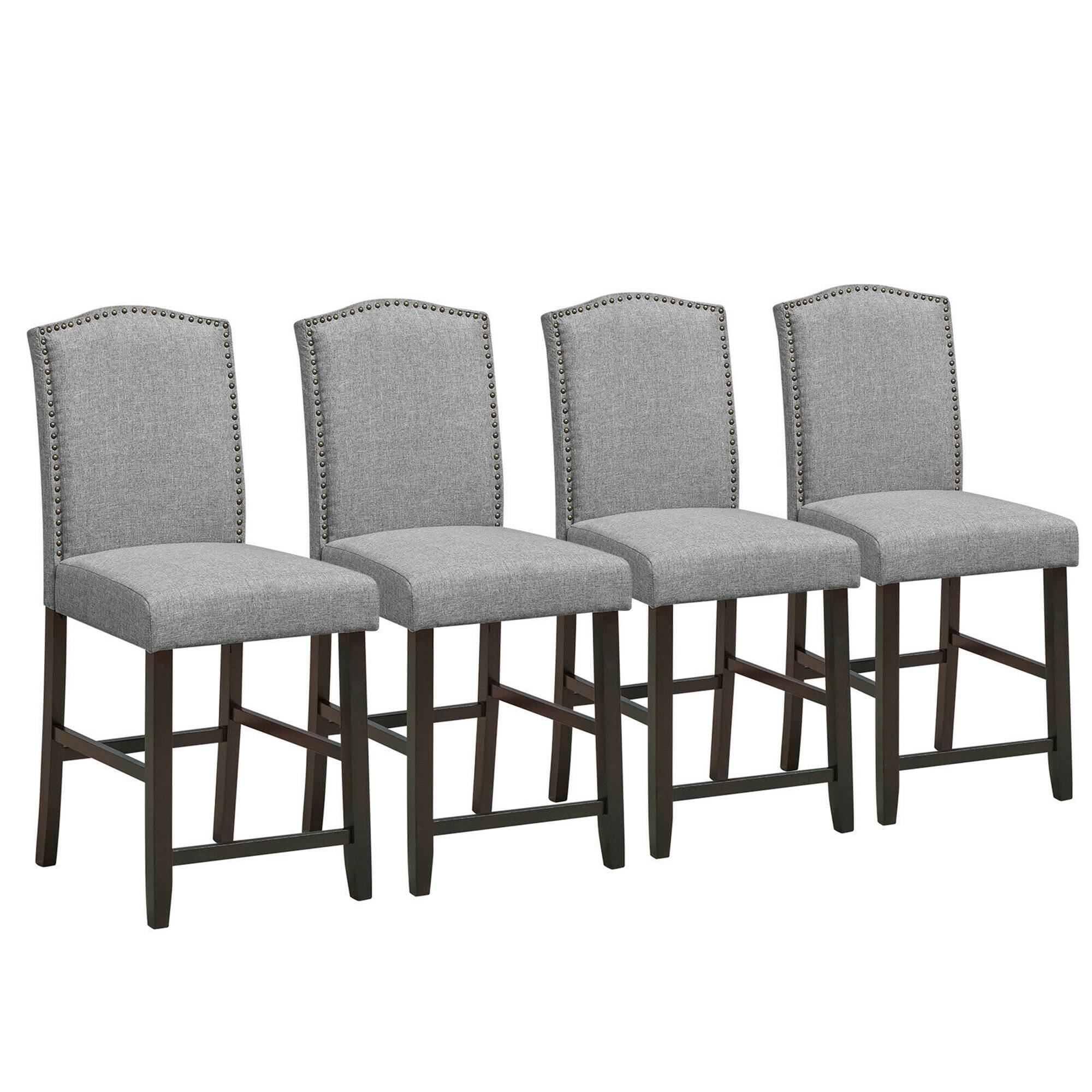 Alt View 4. Gymax - Gymax Set of 4 Fabric Barstools Nail Head Trim Counter Height Dining Side Chairs Grey - Grey.
