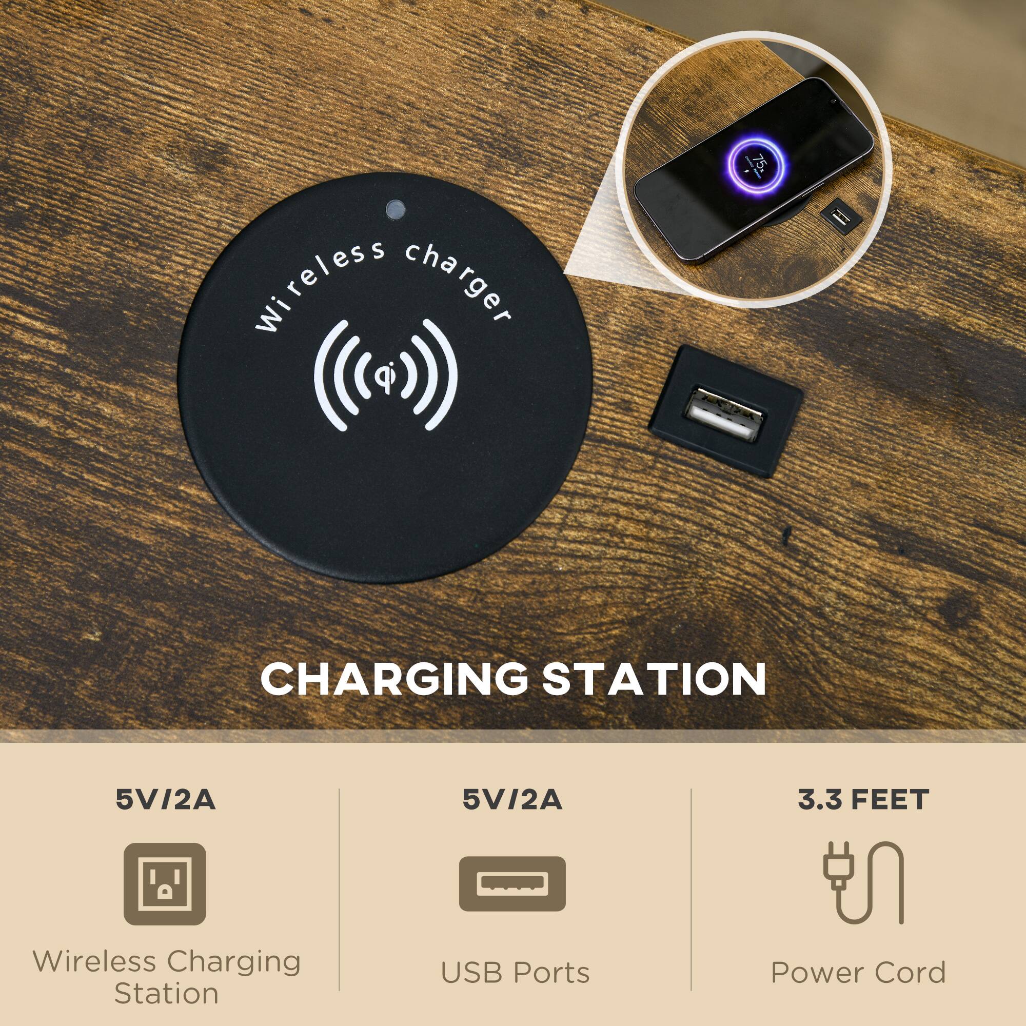 Wireless Charger  
CHARGING STATION  
5V/2A  
5V/2A  
3.3 FEET  
Wireless Charging Station  
USB Ports  
Power Cord