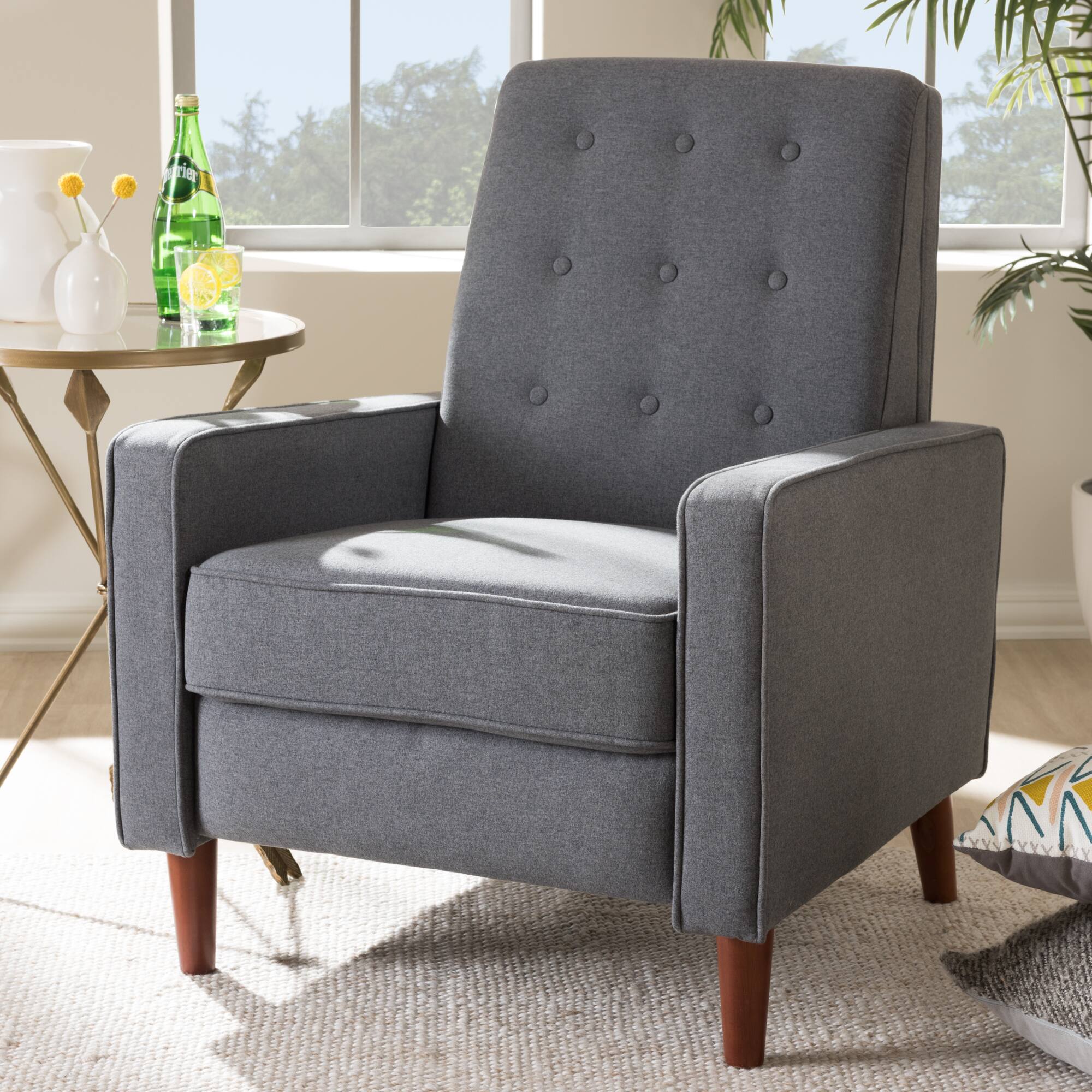 Alt View 5. Baxton Studio - Mathias Mid-century Modern Fabric Upholstered Lounge Chair - Grey.