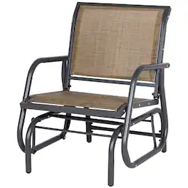 Outsunny - Glider Chair, Steel Swing Chai with Curved Armrests for Porch, Garden, Poolside - Light Mixed Brown