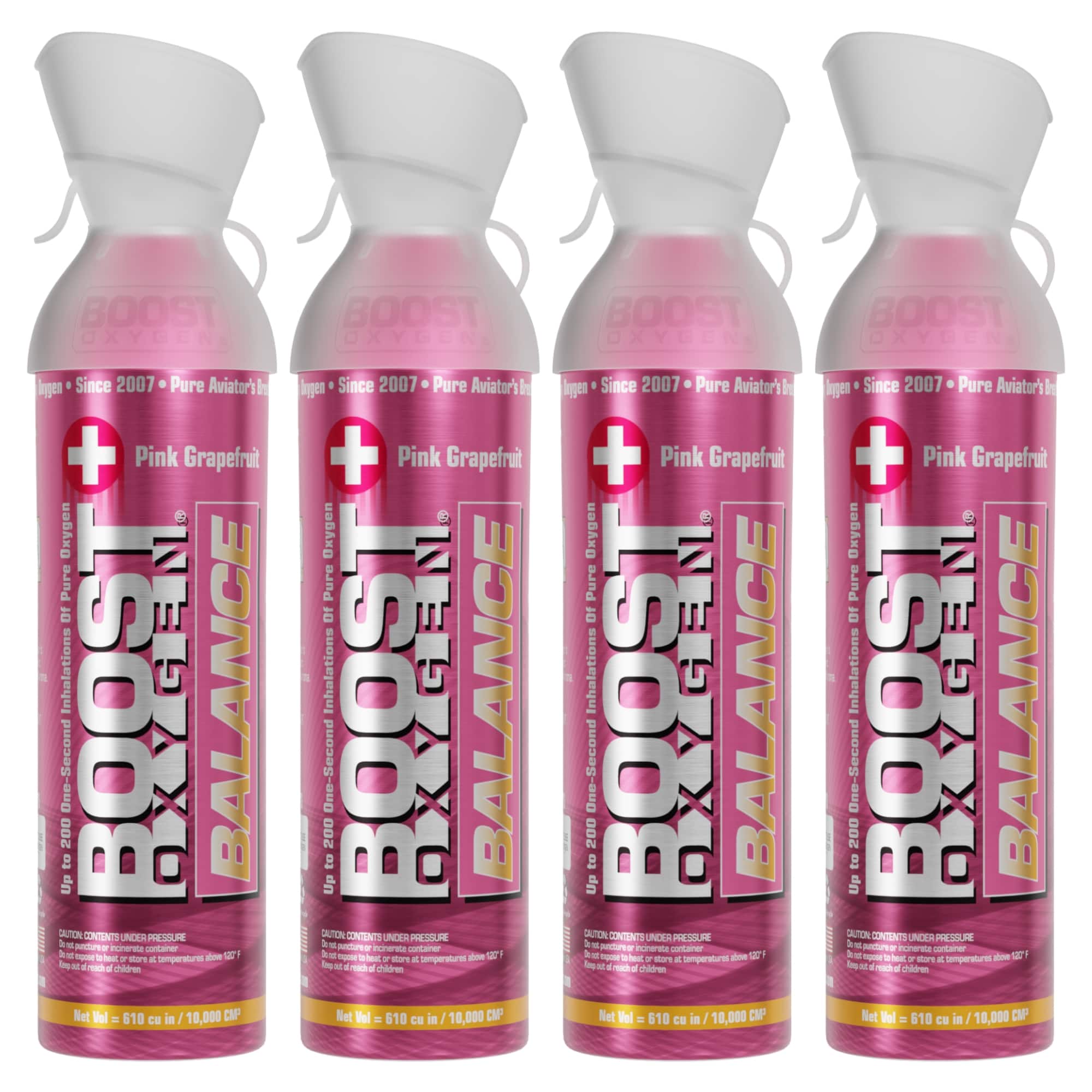 Boost Oxygen - Natural Portable 10 Liter Pure Oxygen Canister, Grapefruit (4 Pack) - Pink