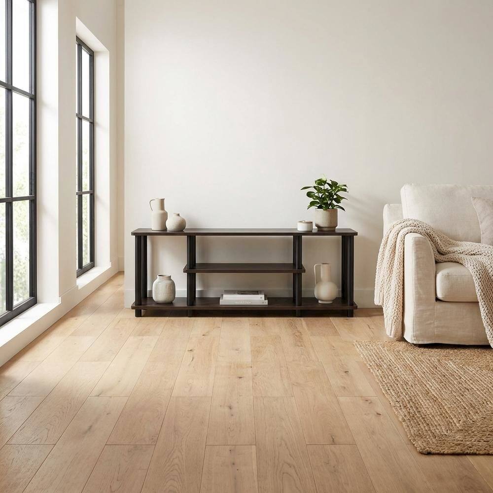 Alt View 2. FurniFact - Dark Brown/Black 3-Tier TV Stand with Composite Wood and Plastic Poles - Brown Black.