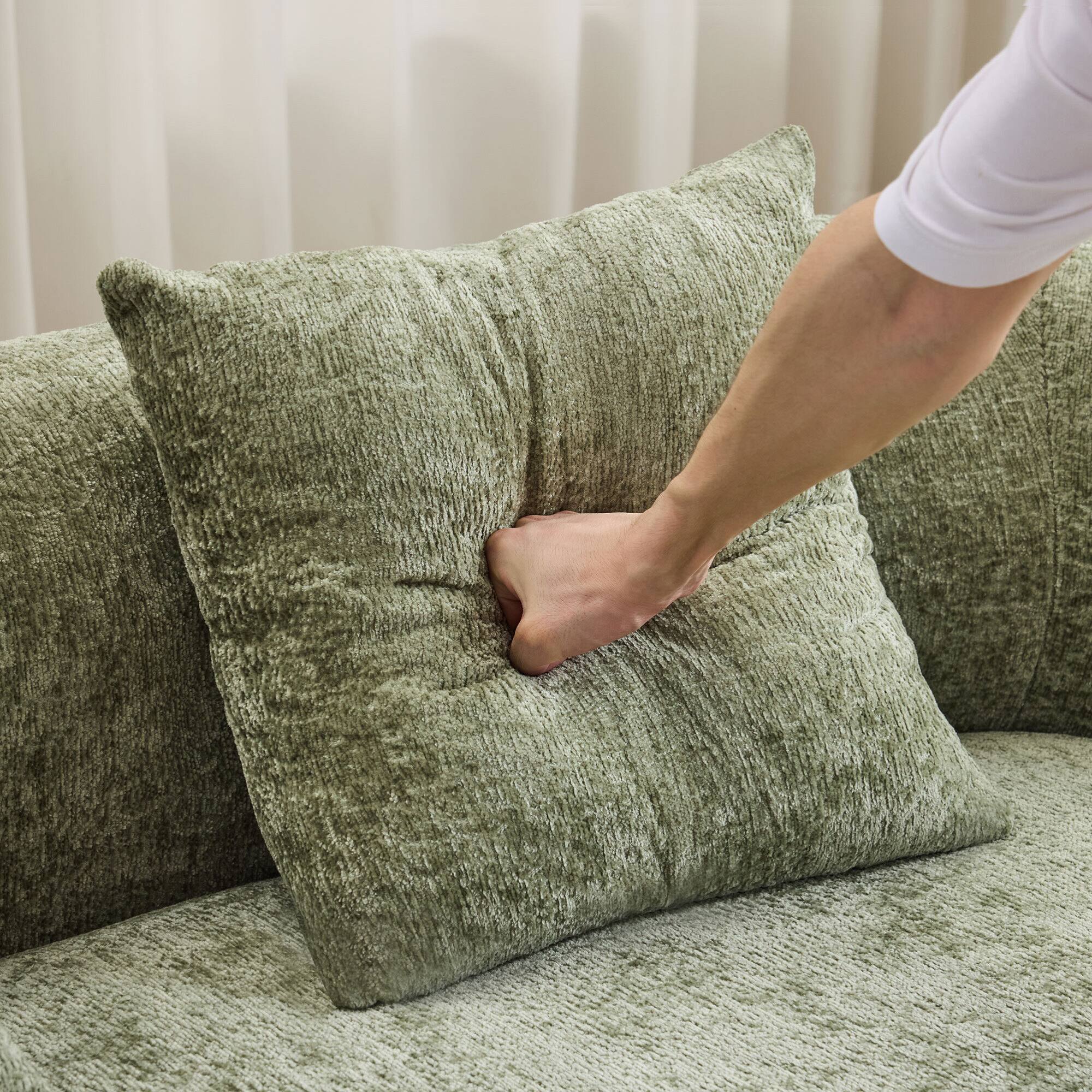 Alt View 7. GOODSILO - Curved Loveseat Sofa with Round Armrest and Compression Cushioning, Includes Two Decorative Pillows - Green.