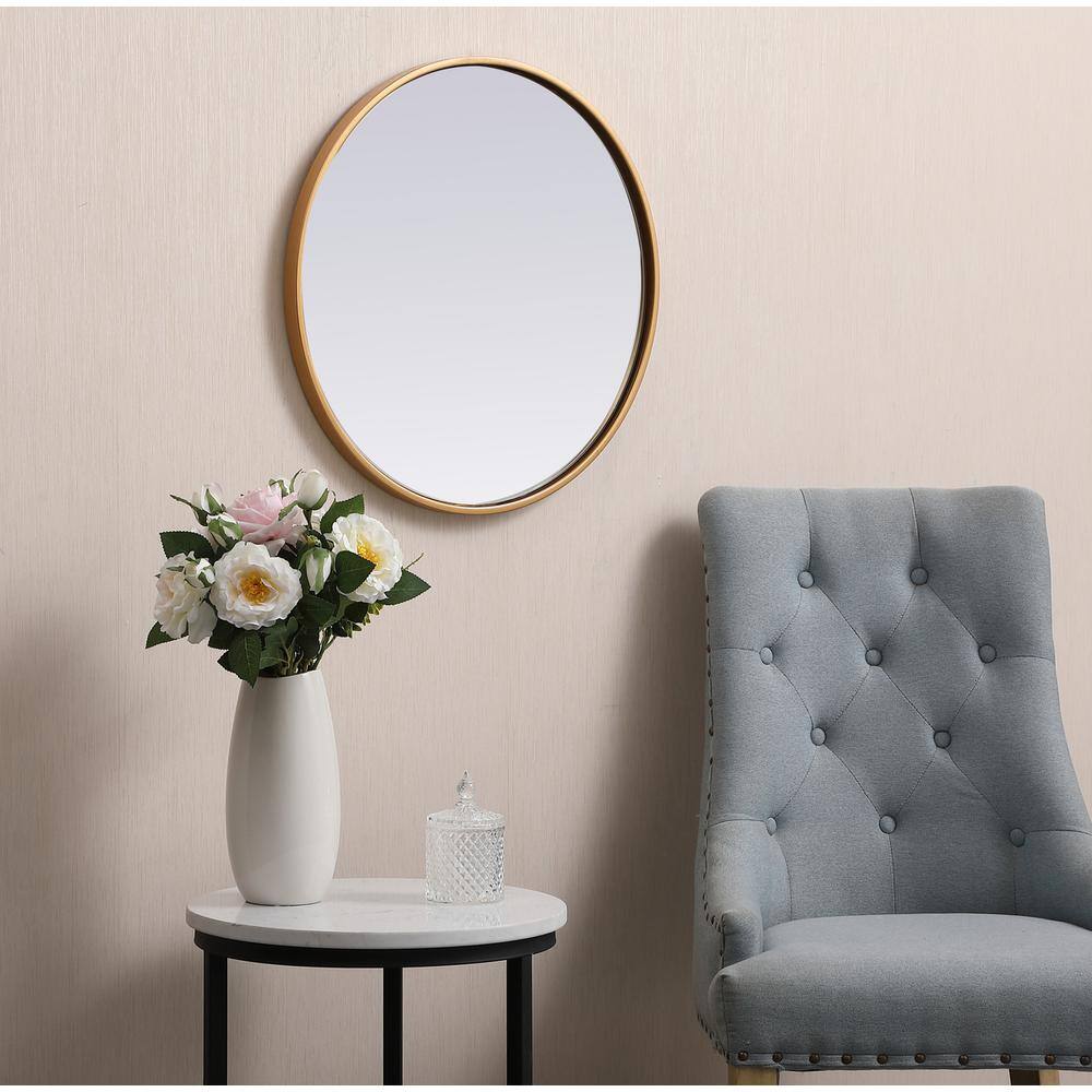 Alt View 1. Elegant Decor - Metal frame round mirror 21 inch in Brass - Brass.