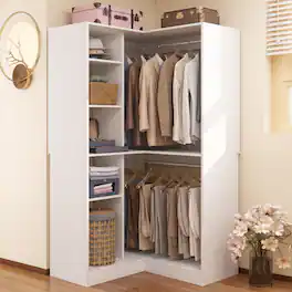 Aheaplus - 36"Corner Closet Organizer: Freestanding System With 2 Rods & 8 Shelves (36"W x 16"D x 80"H) - White