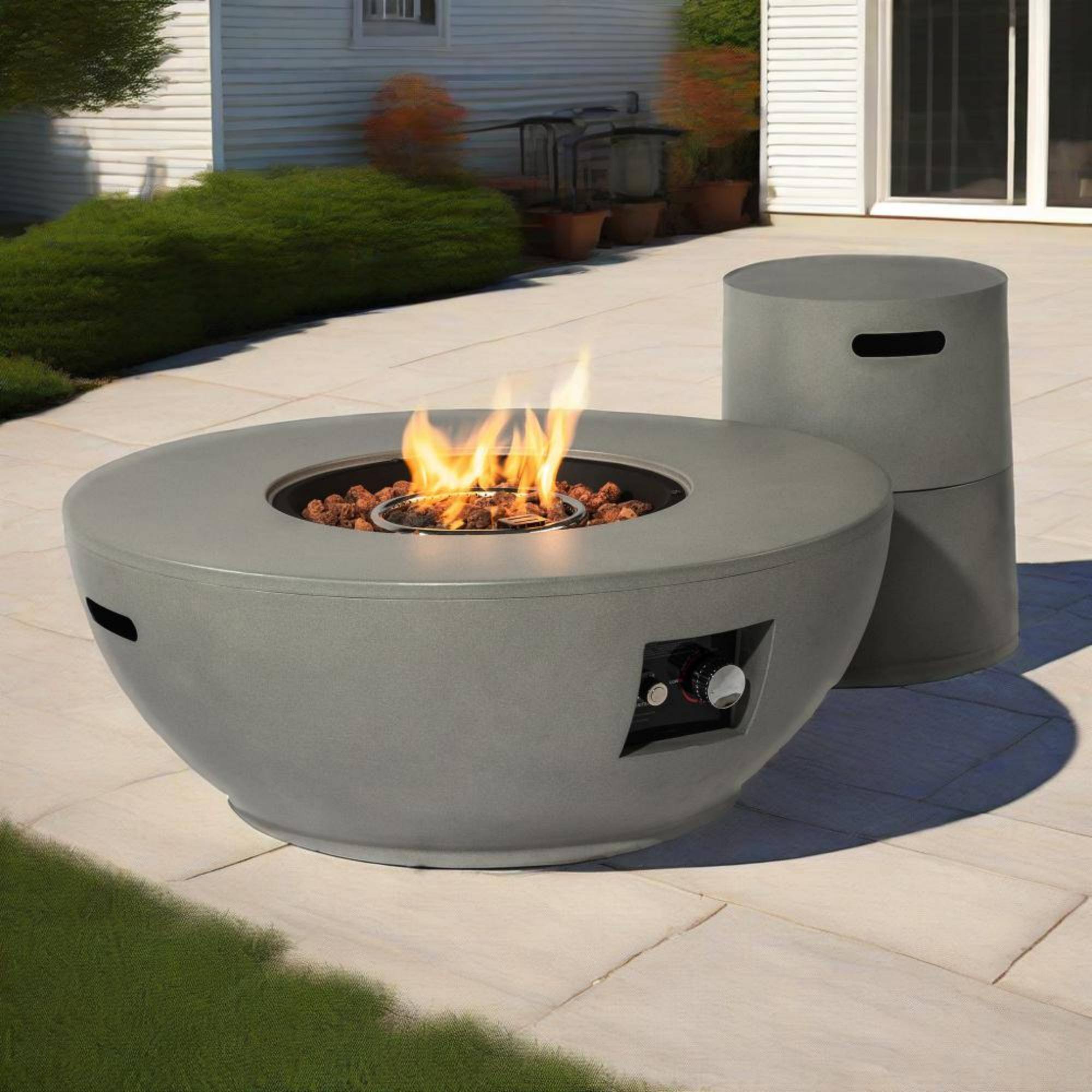 Back. Dexmalle - Dexmalle-2-Pieces 36" Propane Gas Fire Pit Table with Tank Holder-Grey.