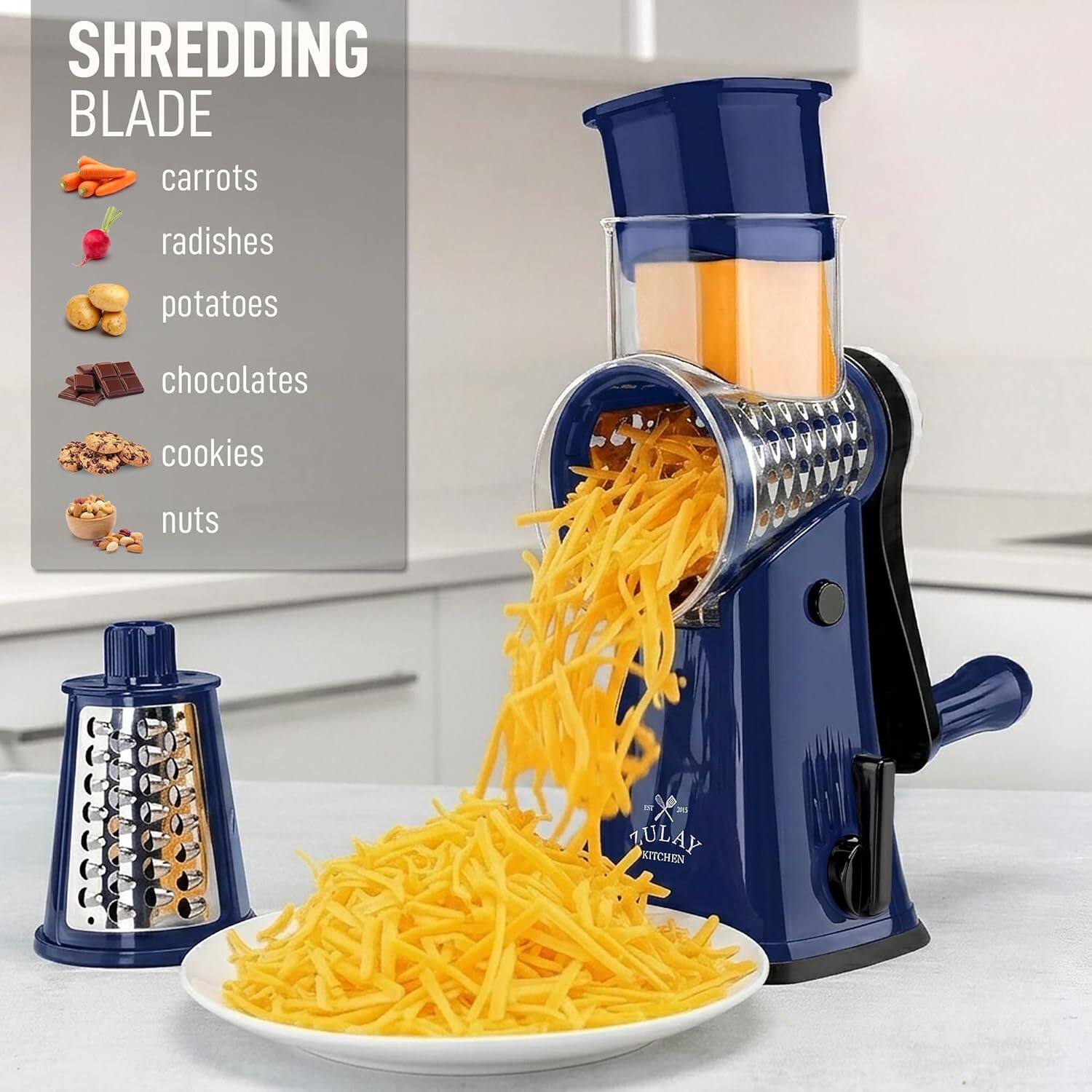 SHREDDING BLADE

- carrots
- radishes
- potatoes
- chocolates
- cookies
- nuts

X DM TULAY KITCHEN