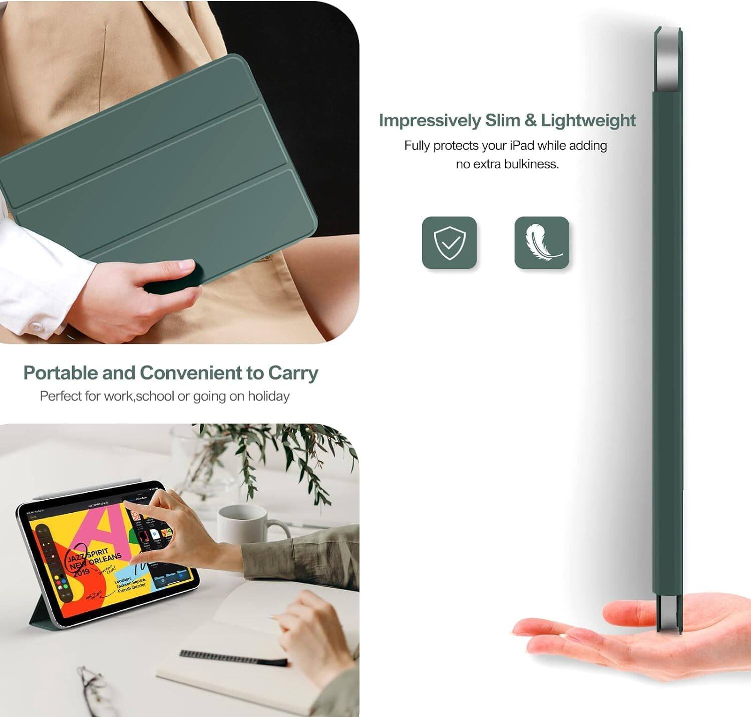 Impressively Slim & Lightweight  
Fully protects your iPad while adding no extra bulkiness.

Portable and Convenient to Carry  
Perfect for work, school or going on holiday

JAZZ SPIRIT ORLEANS  
NEW 2019 LOUISIANA