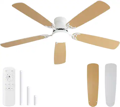 Front. Sofucor - 52 Inch Flush Mount Ceiling Fan With Light and Remote Modern 3 Downrods Ceiling Fans for Bedroom Indoor Outdoor - White.