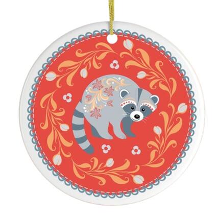 Front. OrnamentallyYou - Minimalist Scandinavian Raccoon Ornament - Multi-colored.