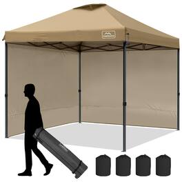 KAMPKEEPER - 10x10 Pop Up Canopy Tent with 2 Sidewalls for Outdoor Use - Khaki