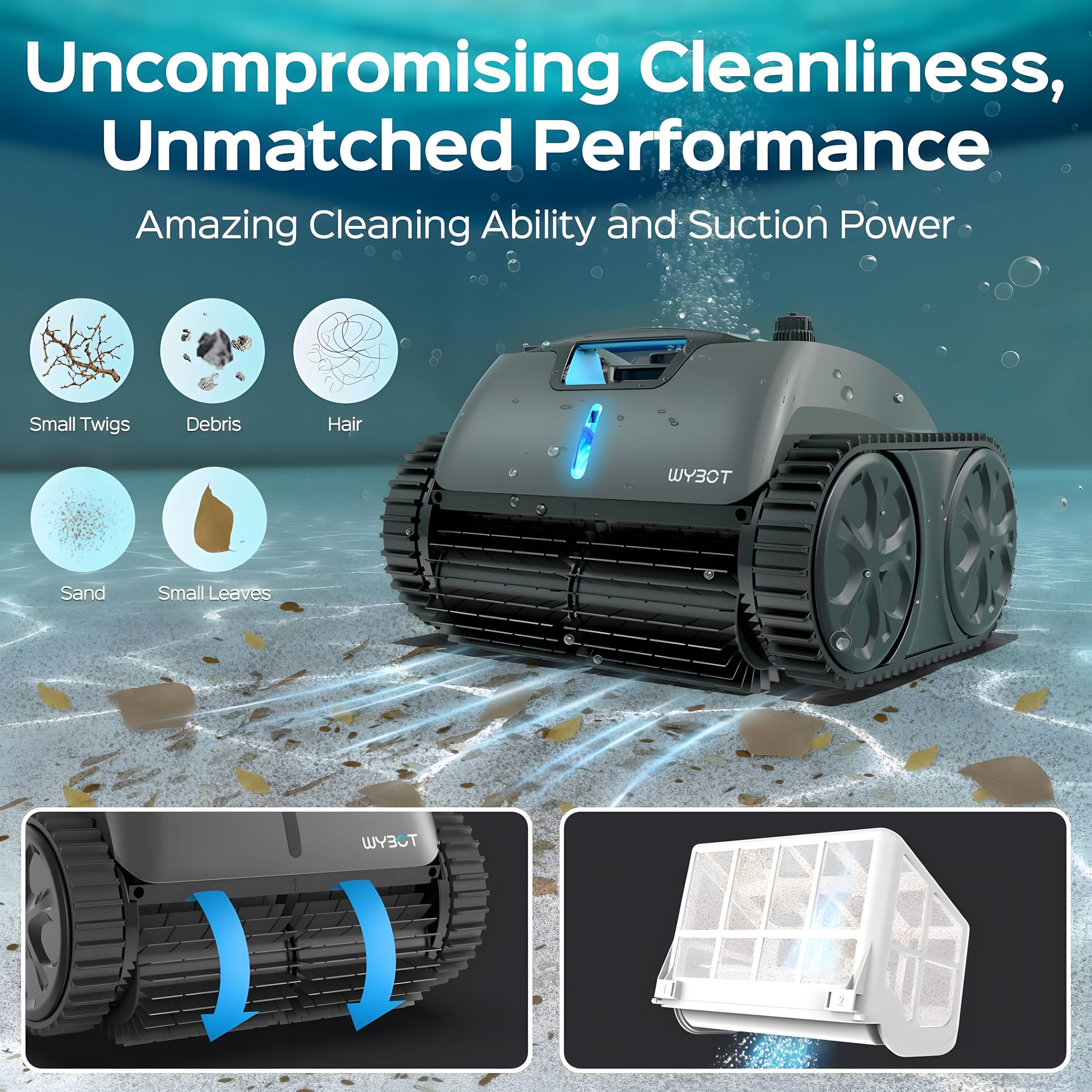 Uncompromising Cleanliness, Unmatched Performance Amazing Cleaning Ability and Suction Power Small Twigs Debris Hair TOEYW Sand Small Leaves TOEYW 2