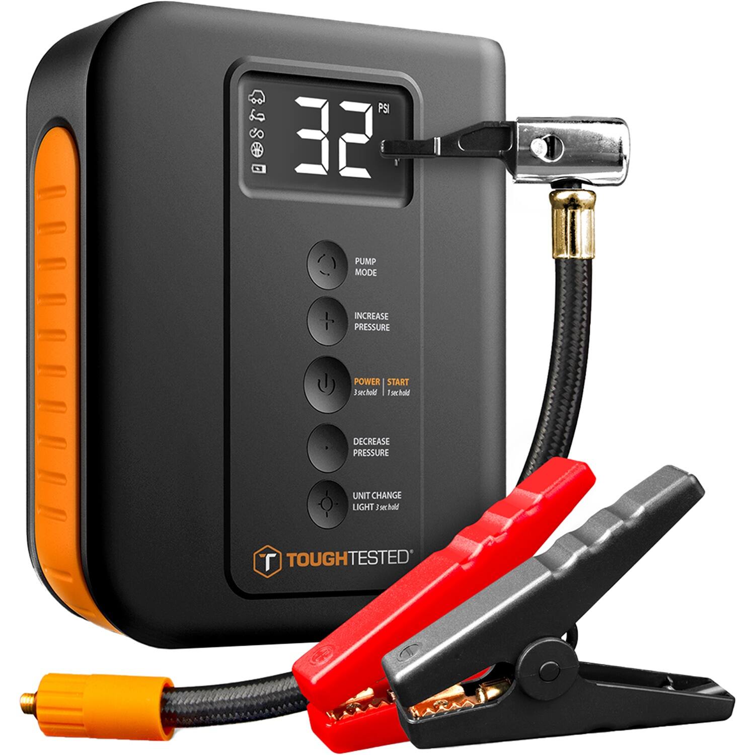 Angle. ToughTested - Phoenix Jump Starter With Powerbank, Tire Inflator and Emergency Roadside Light - Black.