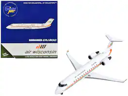 GeminiJets - Bombardier CRJ200 Commercial Aircraft "Air Wisconsin" White with Orange and Green Stripes 1/400 - White and Orange and Green