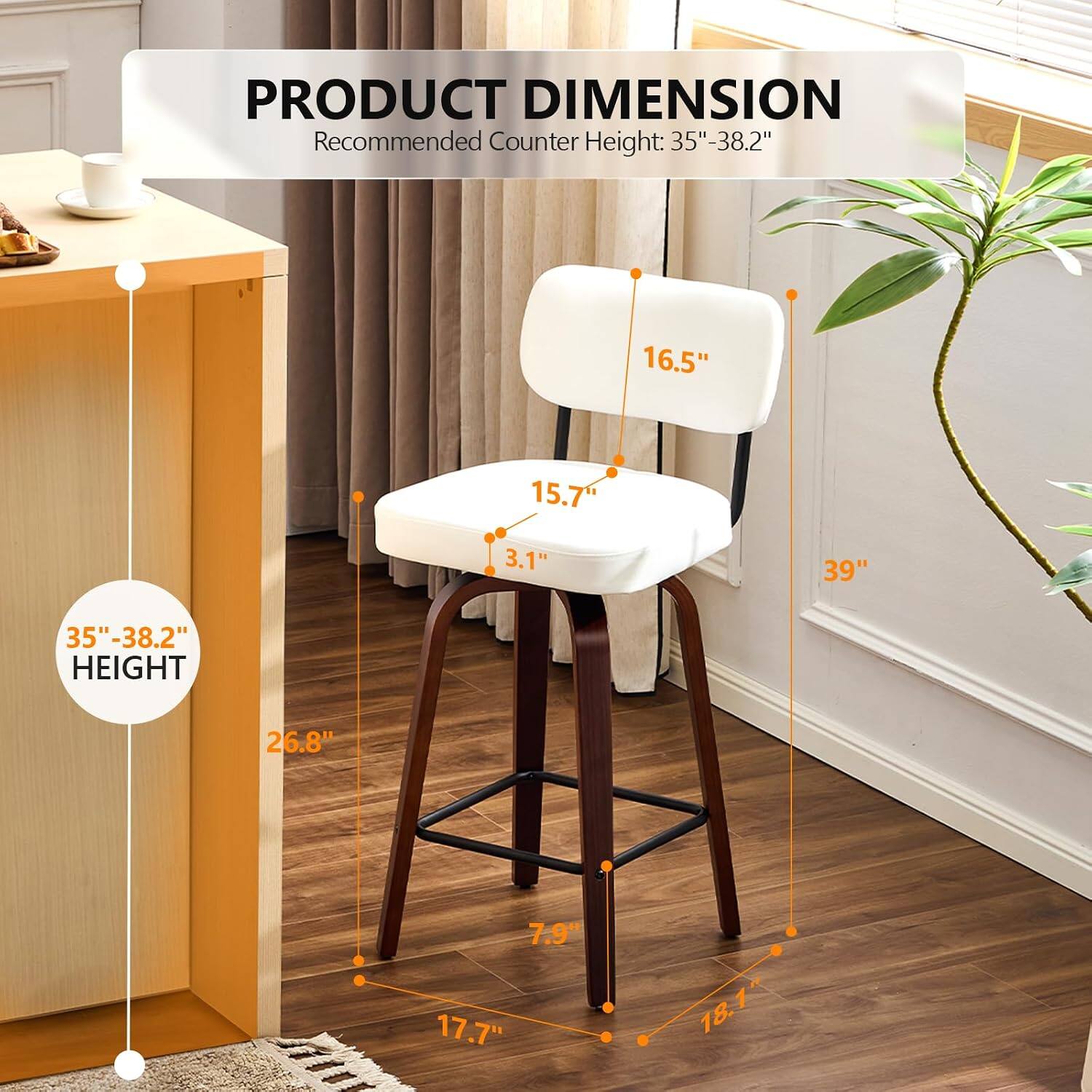 PRODUCT DIMENSION  
Recommended Counter Height: 35"-38.2"  
16.5"  
15.7"  
3.1"  
39"  
35"-38.2" HEIGHT  
26.8"  
7.9"  
17.7"  
18.1"