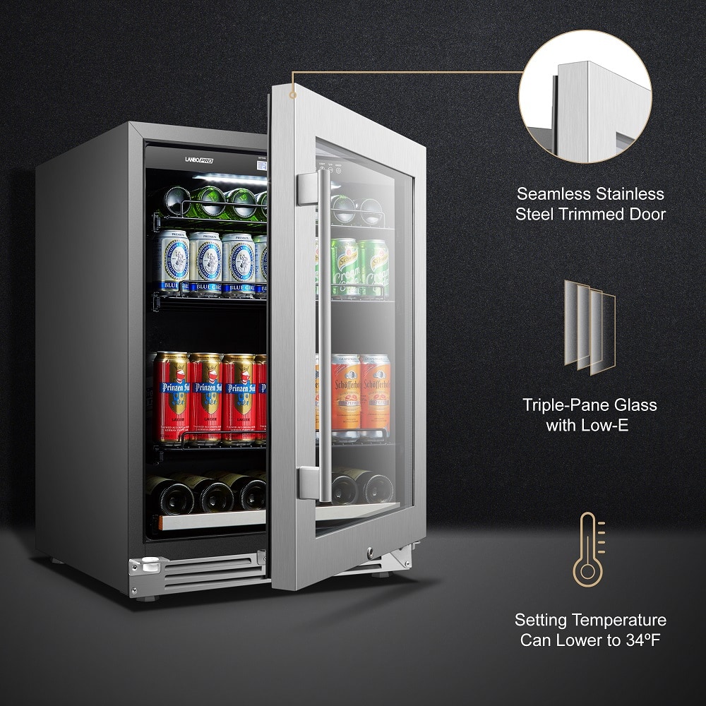 Alt View 11. LanboPro - 24 in. 112 Can 6 Bottle Storage Capacity Beverage Refrigerator with Ultra-Quiet Compressor and Digital Thermostat - Black.