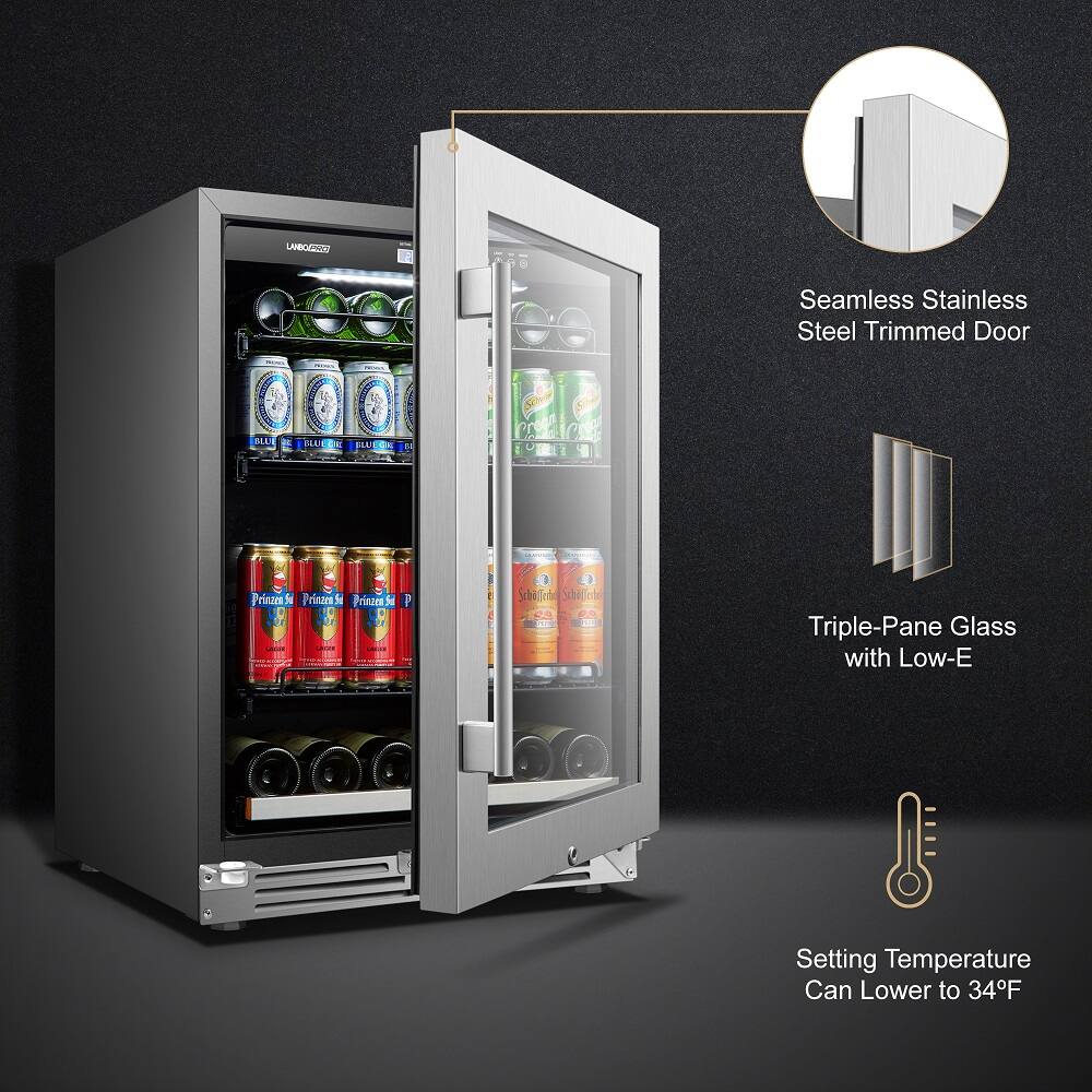 Alt View 11. LanboPro - 24 in. 112 Can 6 Bottle Storage Capacity Beverage Refrigerator with Ultra-Quiet Compressor and Digital Thermostat - Black.
