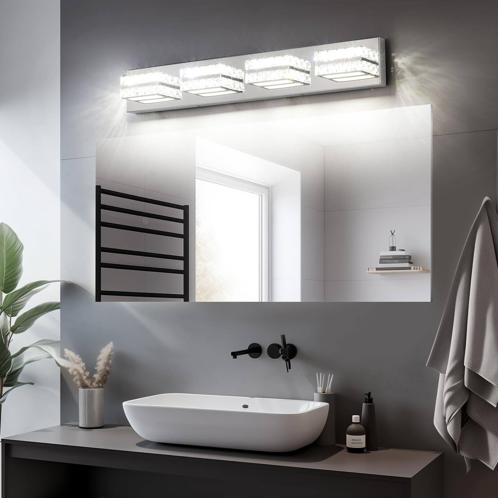 Alt View 3. TECH SAFARI - Crystal Vanity Lights Led Bathroom Light Fixture Over Mirror Modern Indoor Front Lamp k Cold Dimmable s w E - Chrome 3 Light Cold White Dimmable.