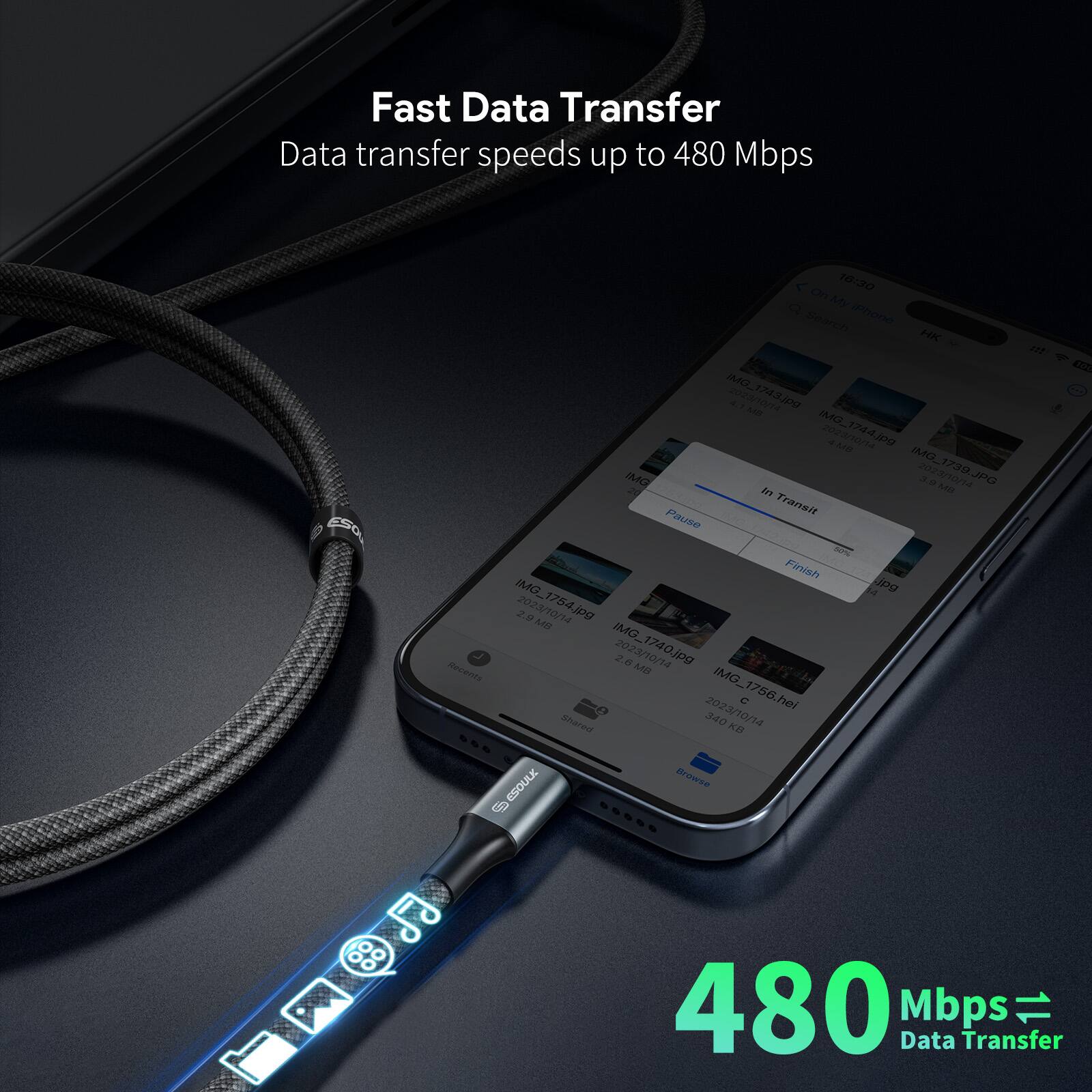 Fast Data Transfer  
Data transfer speeds up to 480 Mbps  

480 Mbps = Data Transfer