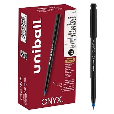 uni-ball - Onyx Rollerball Pens, Micro Point, 0.5mm, Blue Ink, Dozen (60041) - Black