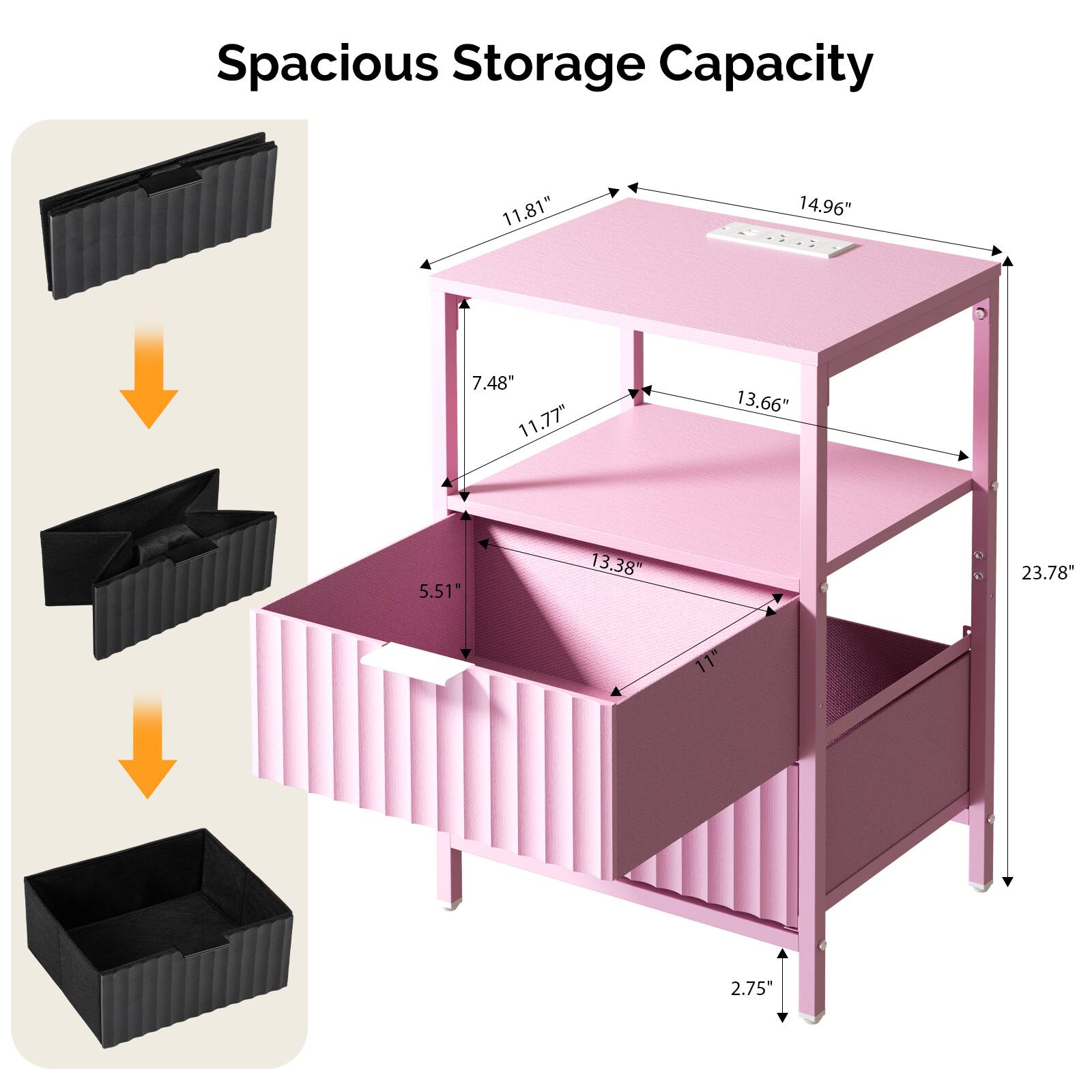 Spacious Storage Capacity

- 11.81"
- 14.96"
- 7.48"
- 11.77"
- 13.66"
- 5.51"
- 13.38"
- 23.78"
- 11"
- 2.75"