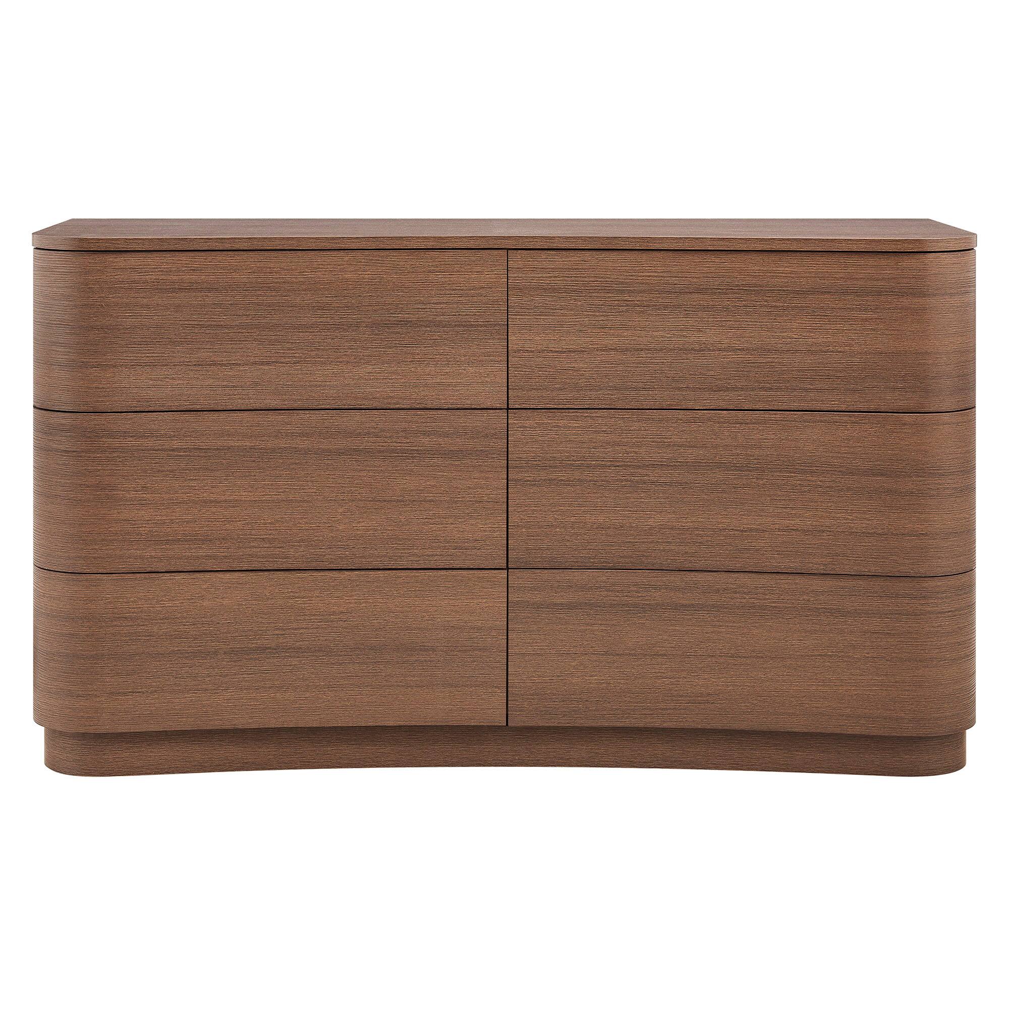 Alt View 4. Modway - Mirae 6-Drawer Curved Dresser by Modway - Brushed Brown Oak.