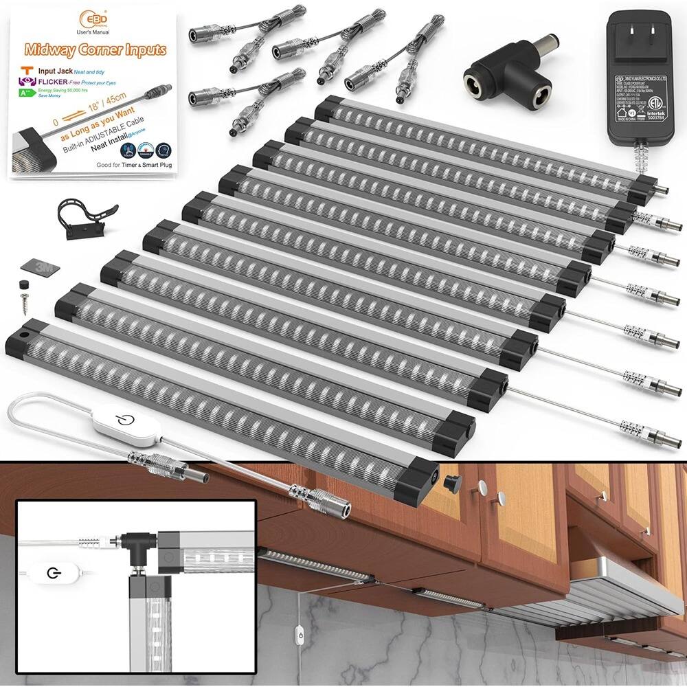 Schertz - Hardwired LED Under Cabinet Lights with built-in adjustable cables and midway power input. This 9-piece set delivers 405