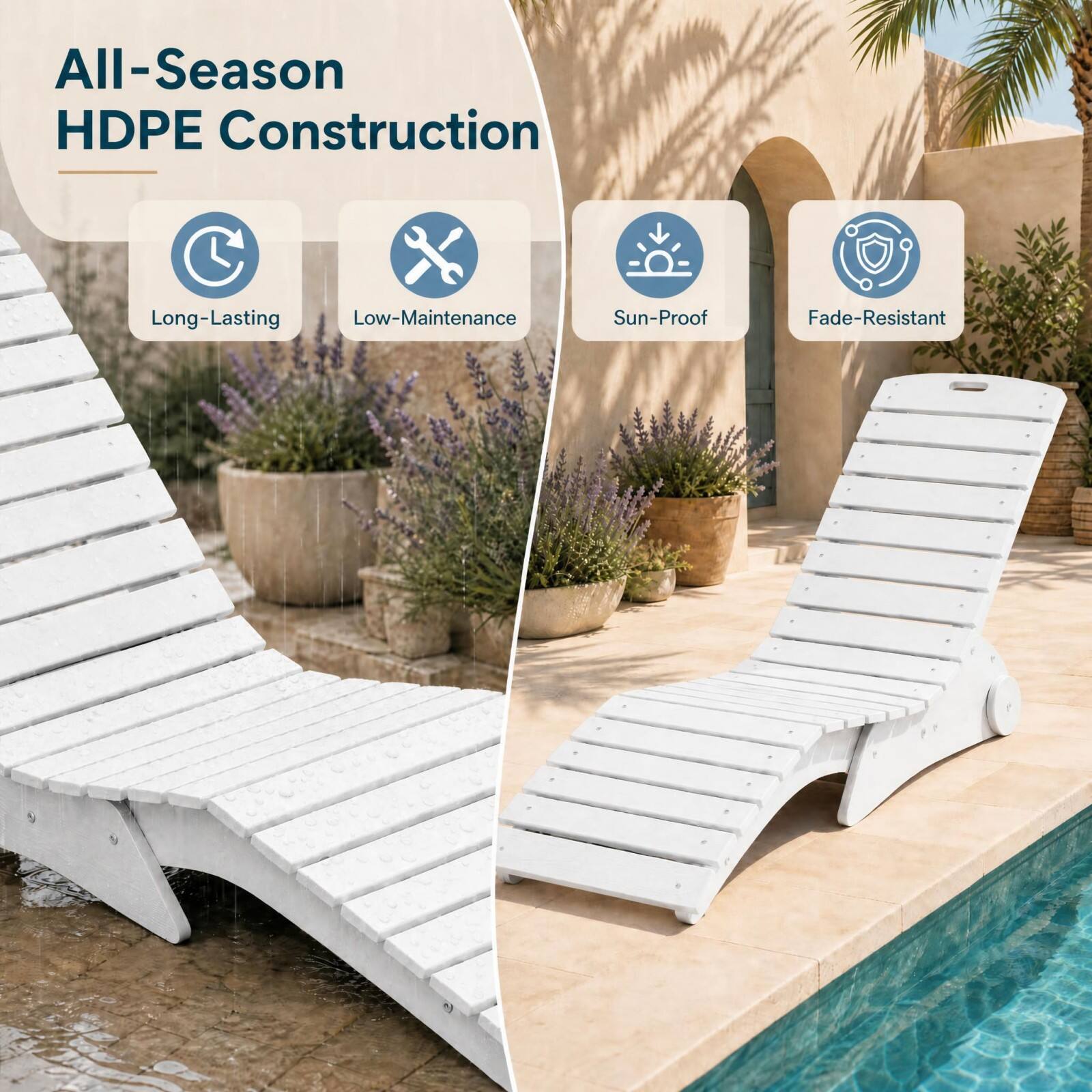 All-Season HDPE Construction

- Long-Lasting
- Low-Maintenance
- Sun-Proof
- Fade-Resistant