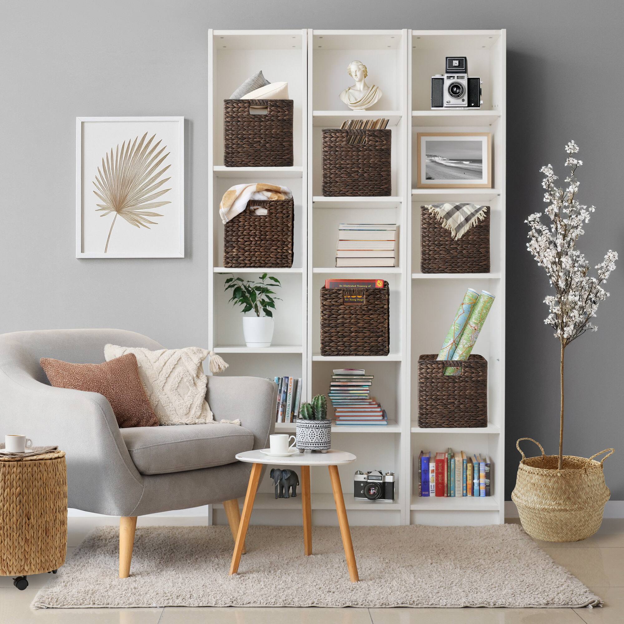 Alt View 7. Casafield - 12 x 12-in Water Hyacinth Storage Baskets - 6 Pack - Espresso.