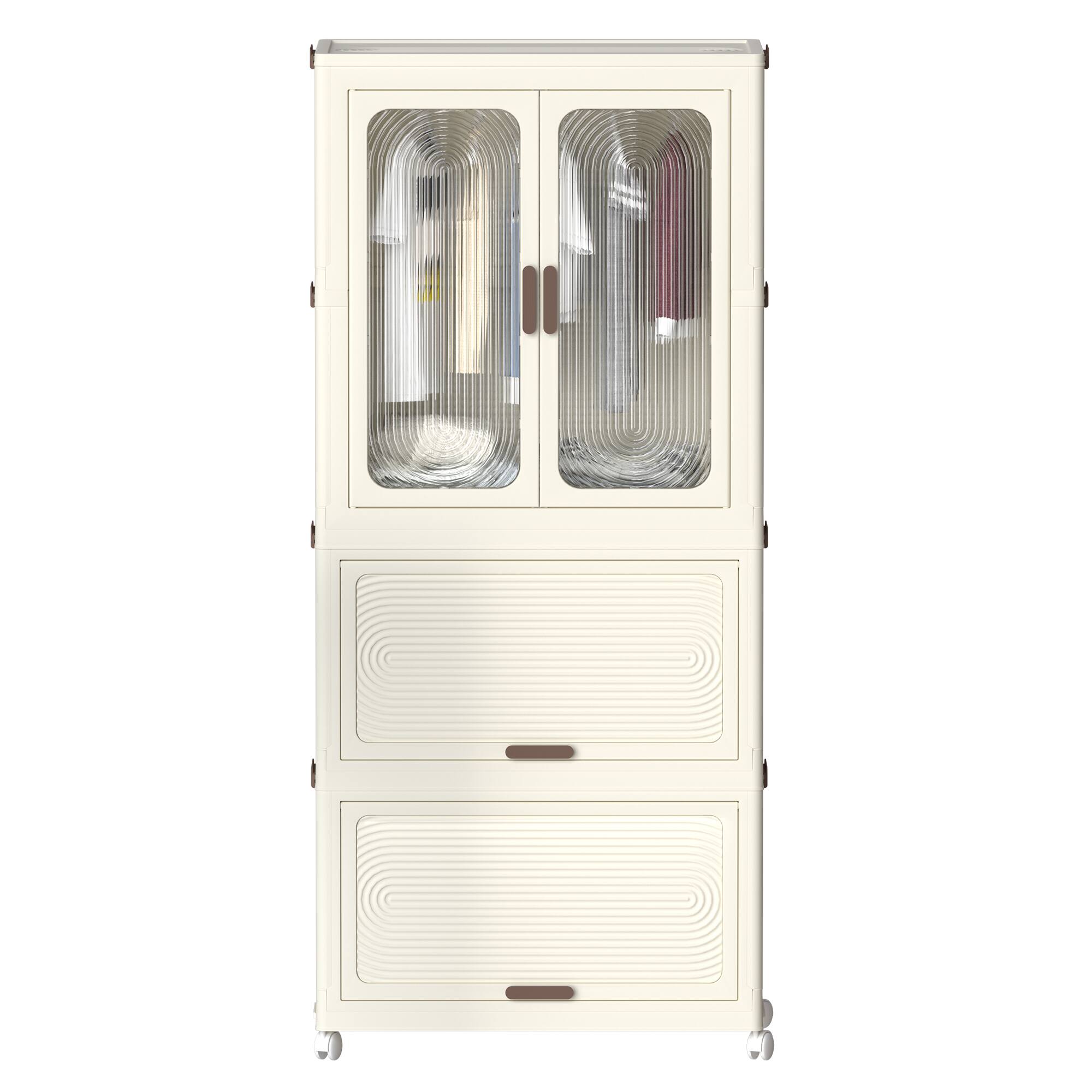 Front. Ecooso - Portable Wardrobe Closet Storage Organizer with Magnetic Doors, 4 Cubes and Hanging Rod Dresser Cabinet - Cream White.