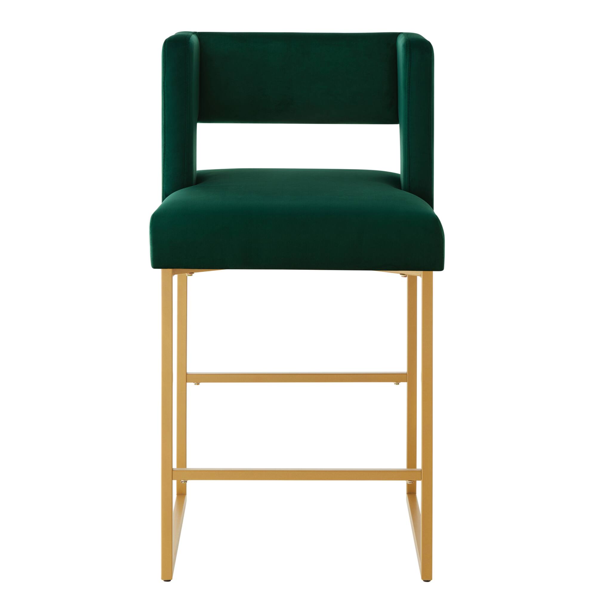 Back. GOODSILO - Contemporary Square Backrest Counter Height Bar Stools Set of 2 with Sturdy Metal Legs for Kitchen Islands - Emerald.