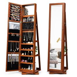 Ecooso - 360° Rotating 2-in-1 Lockable Jewelry Cabinet with Full-Length Mirror and Storage